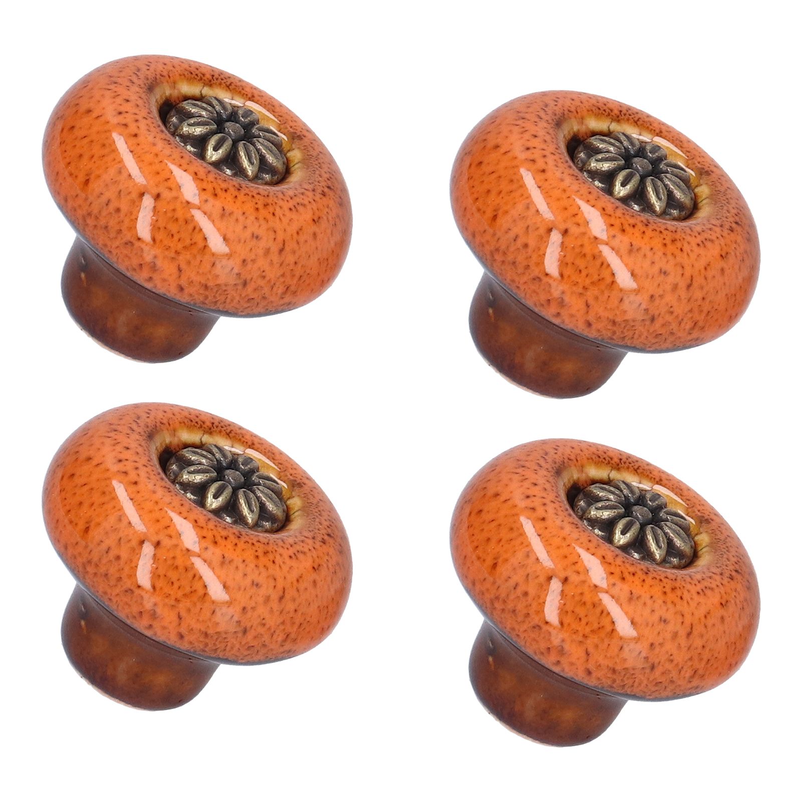 4 Set Cabinet Handle Retro Round Shaped Single Hole Door Knob for Home Bedroom Living RoomGreen Ancient Leopard Print Orange - Image 3