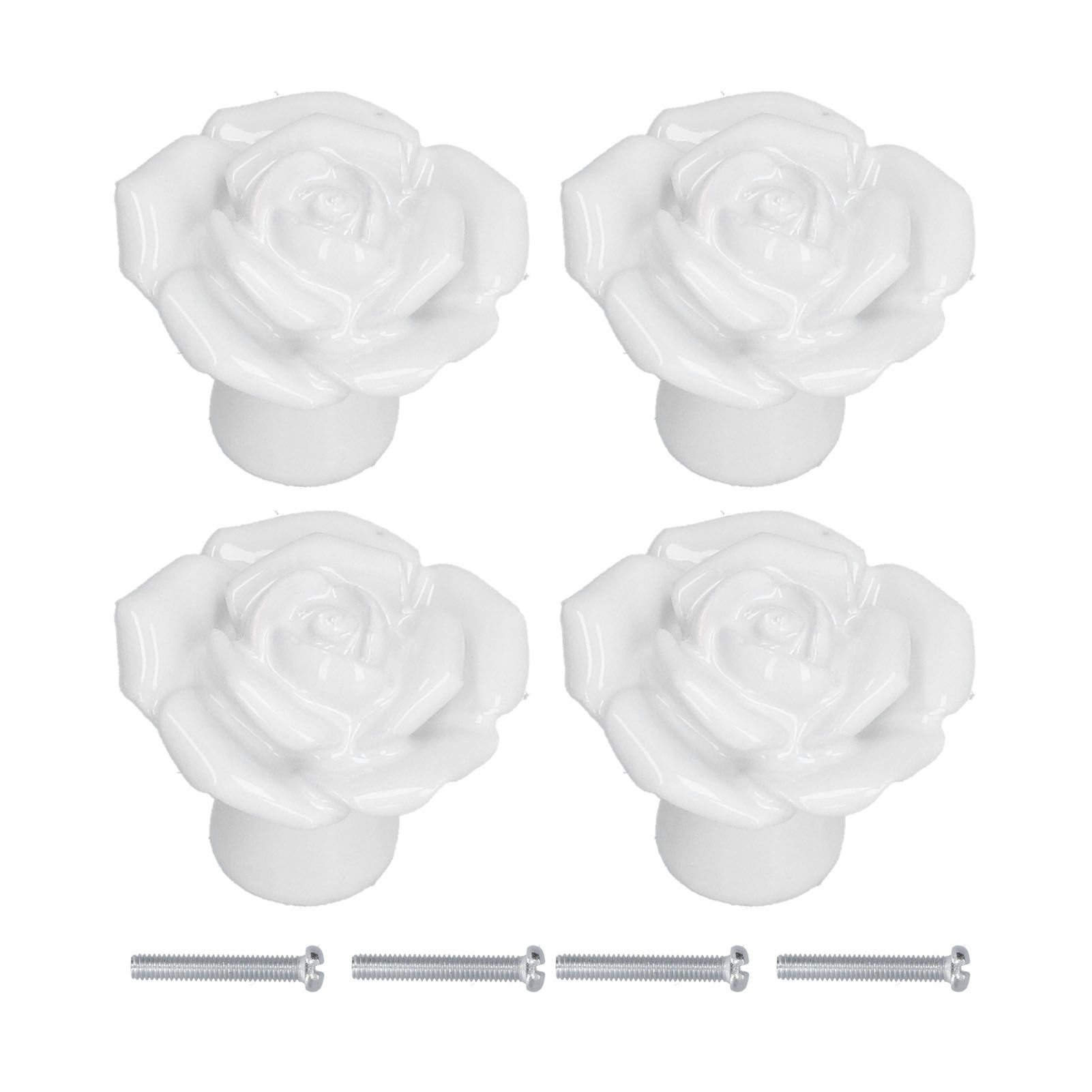 4 Set Rose Shaped Handle Modern Ceramic Cabinet Knob for Home Living Room BedroomWhite - Image 1