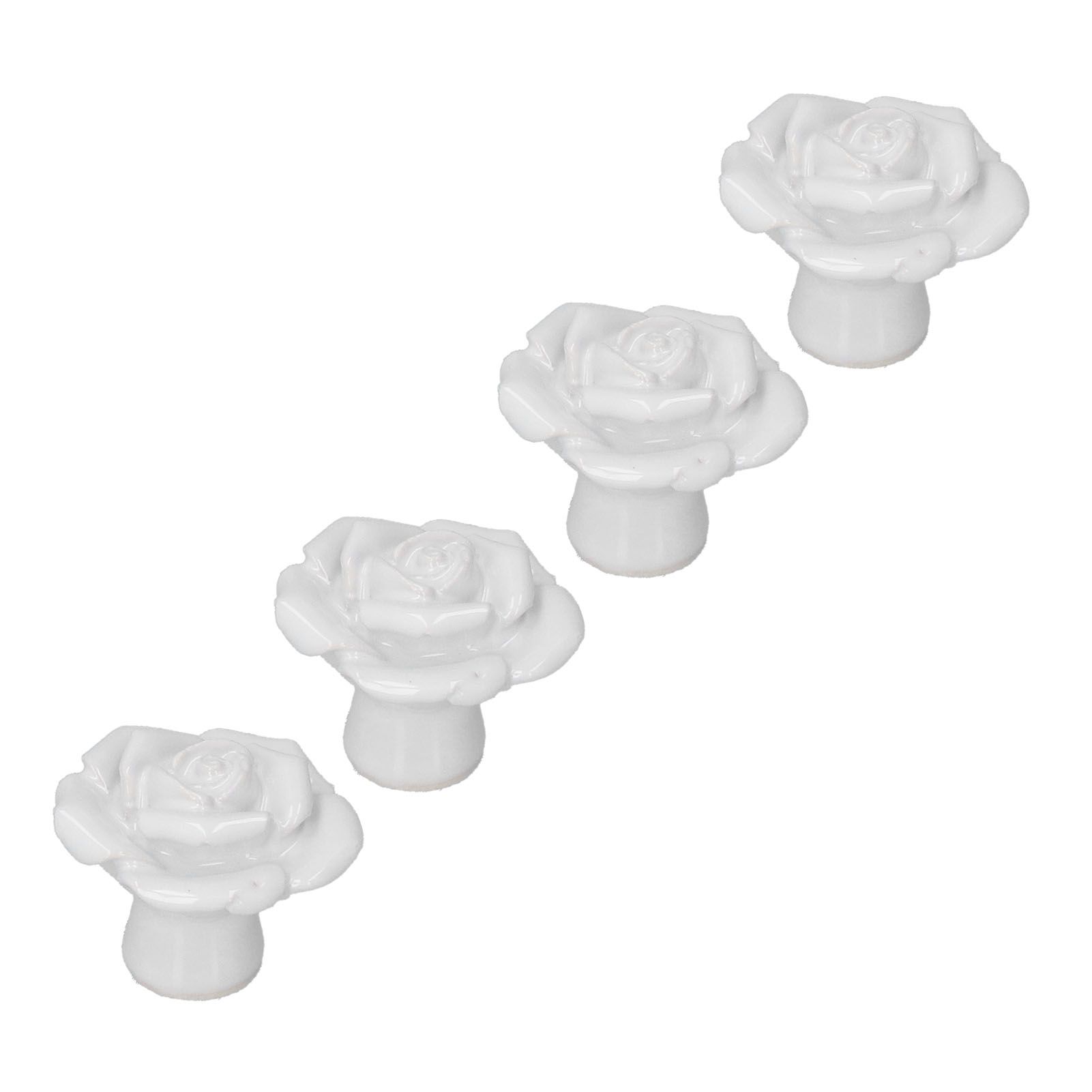 4 Set Rose Shaped Handle Modern Ceramic Cabinet Knob for Home Living Room BedroomWhite - Image 4