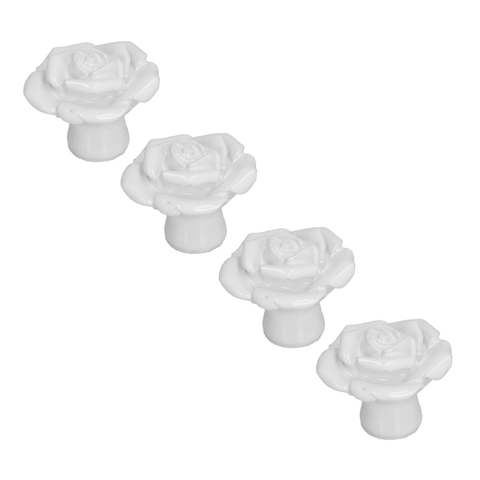 4 Set Rose Shaped Handle Modern Ceramic Cabinet Knob for Home Living Room BedroomWhite - Image 5