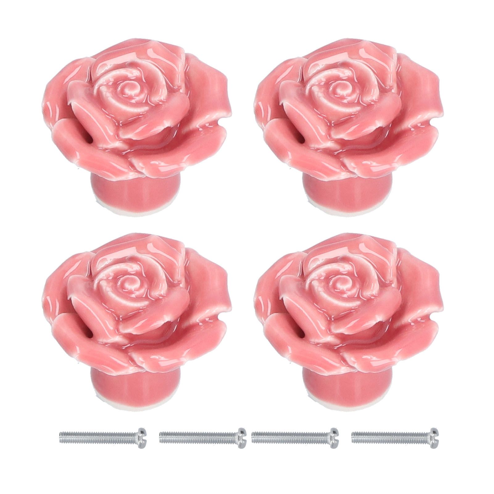 4 Set Rose Shaped Handle Modern Ceramic Cabinet Knob for Home Living Room BedroomPink - Image 1