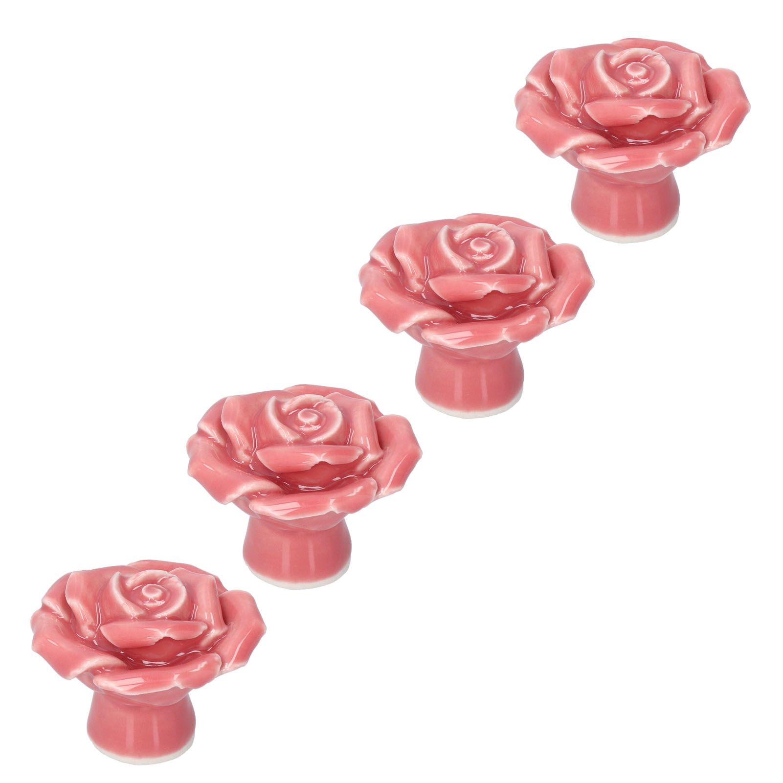 4 Set Rose Shaped Handle Modern Ceramic Cabinet Knob for Home Living Room BedroomPink - Image 3