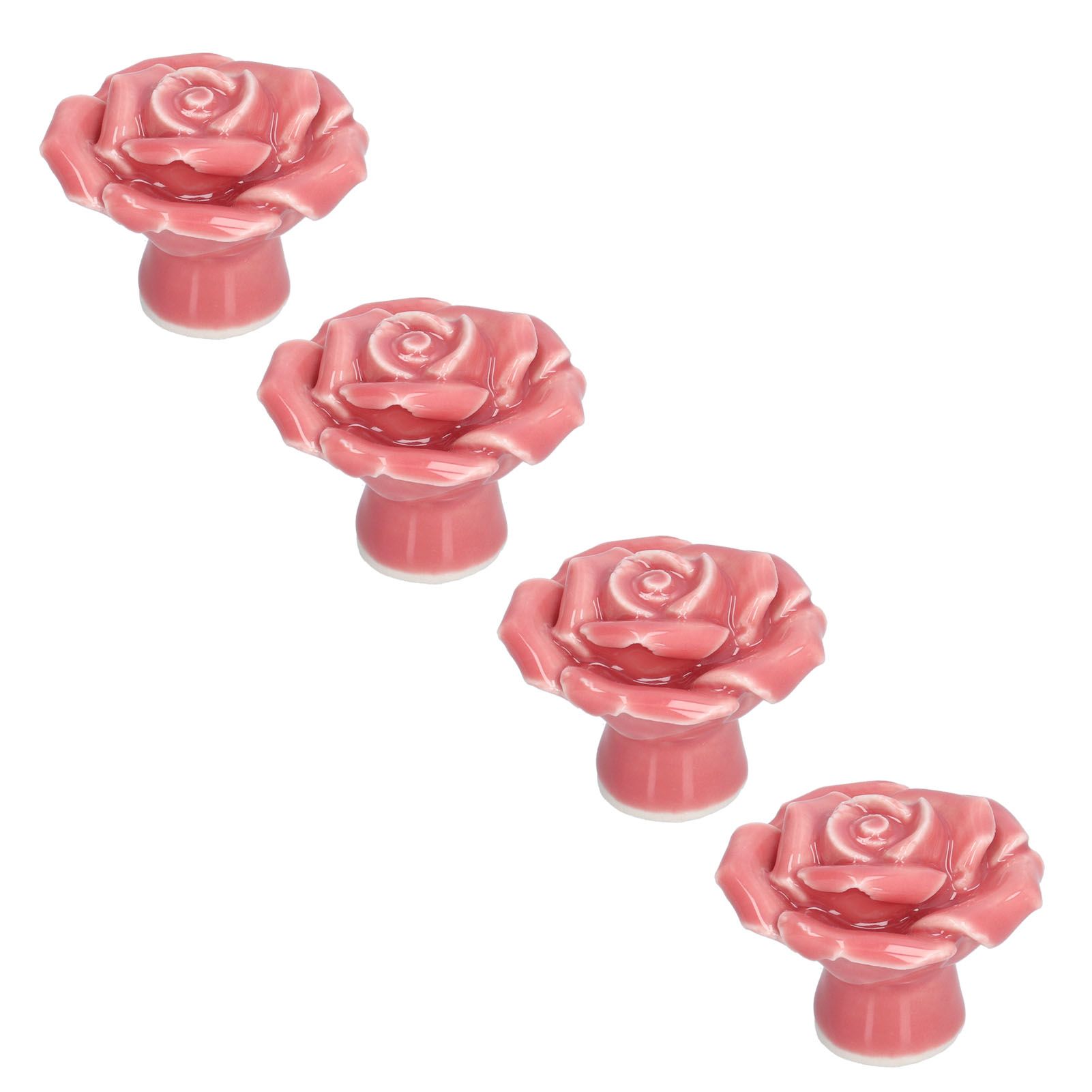 4 Set Rose Shaped Handle Modern Ceramic Cabinet Knob for Home Living Room BedroomPink - Image 4