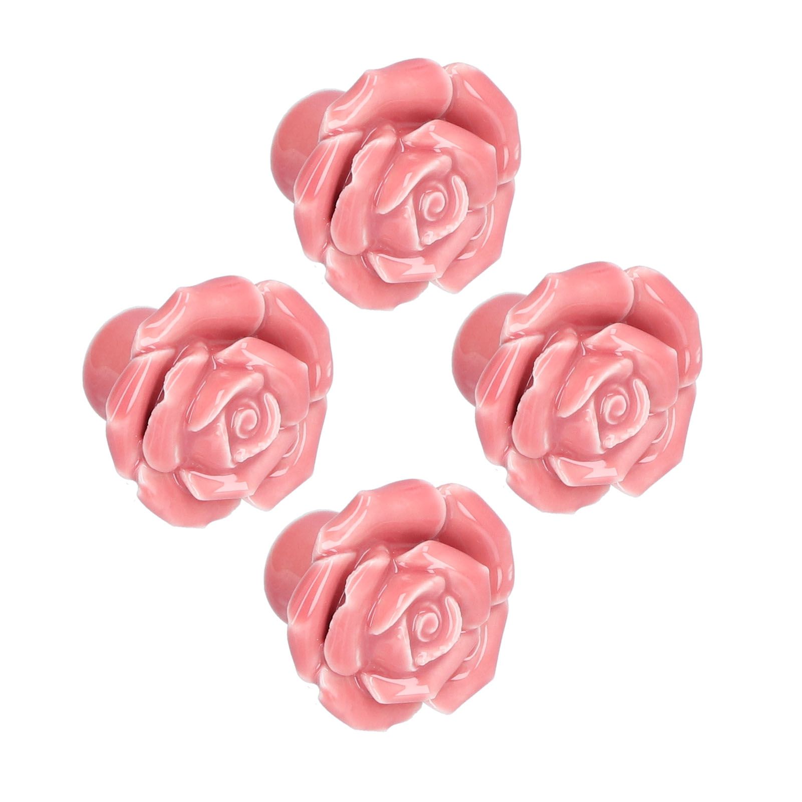 4 Set Rose Shaped Handle Modern Ceramic Cabinet Knob for Home Living Room BedroomPink - Image 6