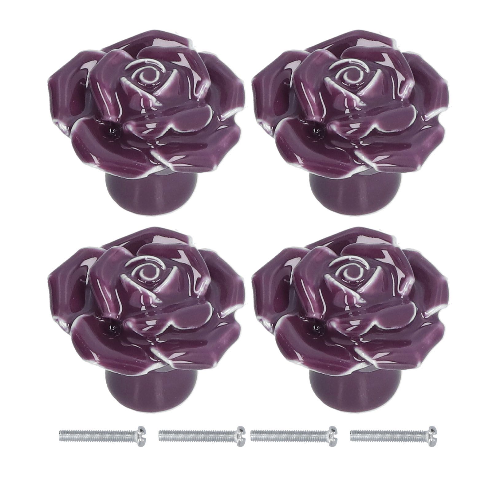 4 Set Rose Shaped Handle Modern Ceramic Cabinet Knob for Home Living Room BedroomPurple - Image 1