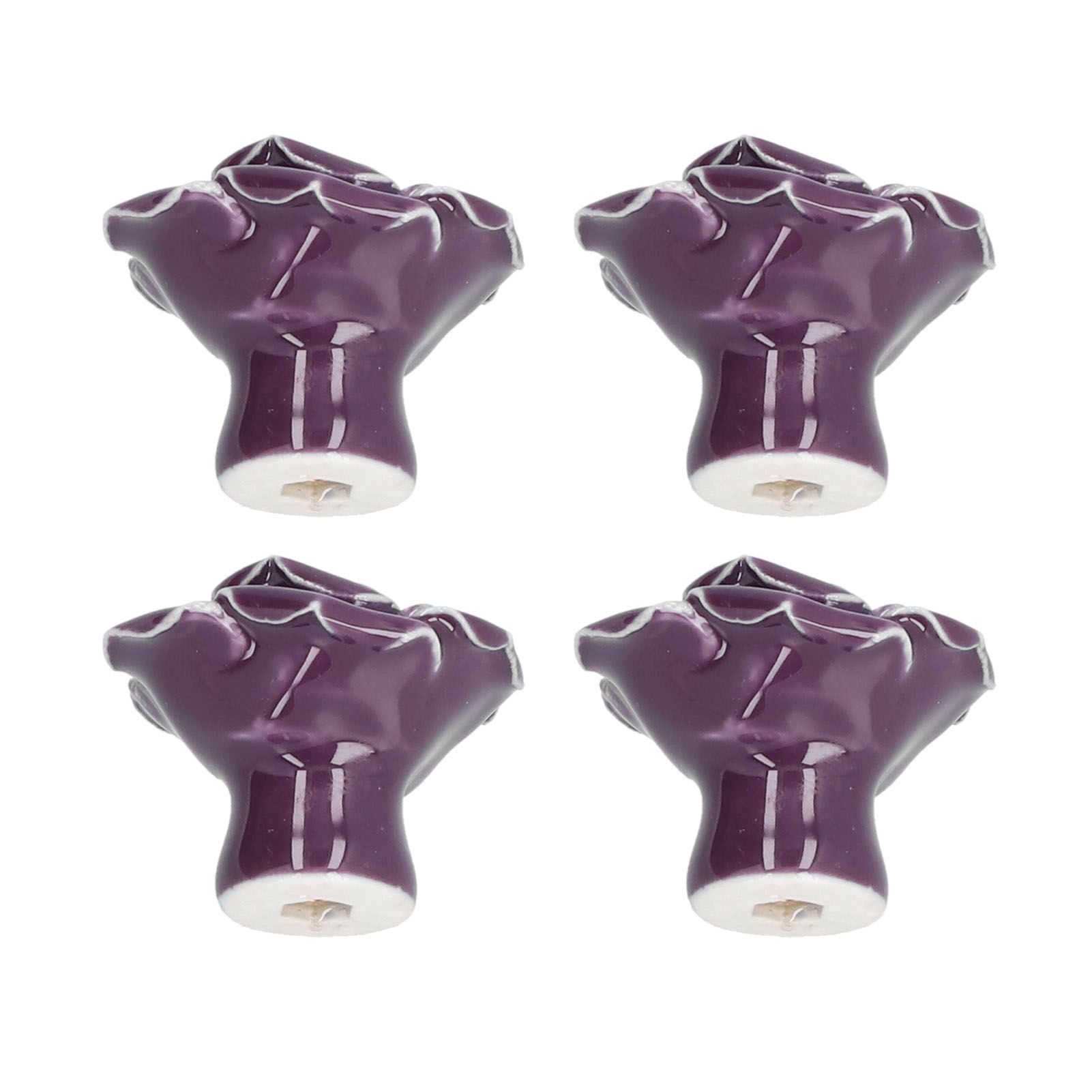 4 Set Rose Shaped Handle Modern Ceramic Cabinet Knob for Home Living Room BedroomPurple - Image 2