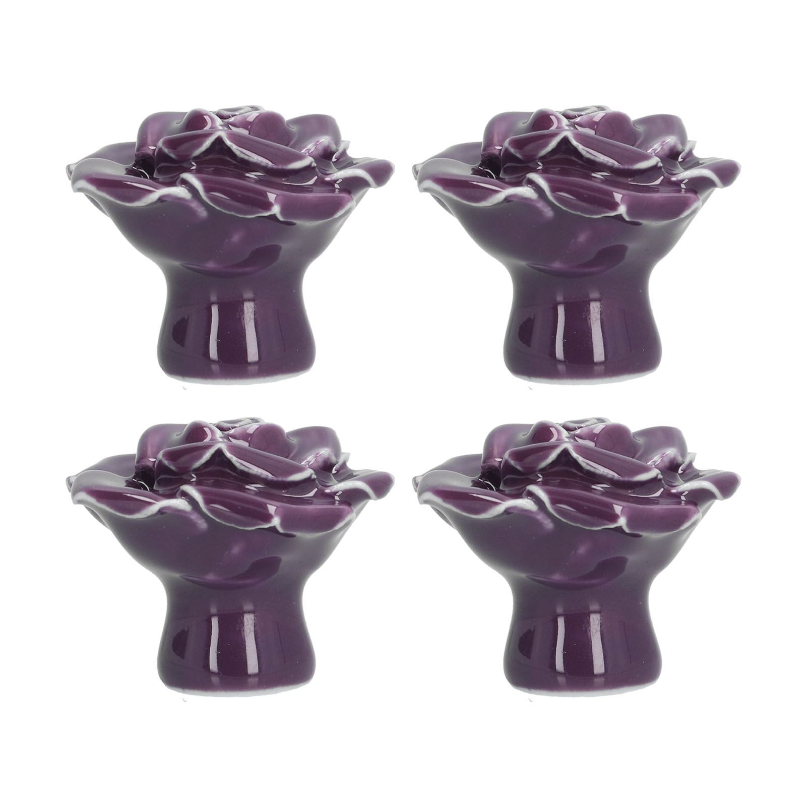 4 Set Rose Shaped Handle Modern Ceramic Cabinet Knob for Home Living Room BedroomPurple - Image 3
