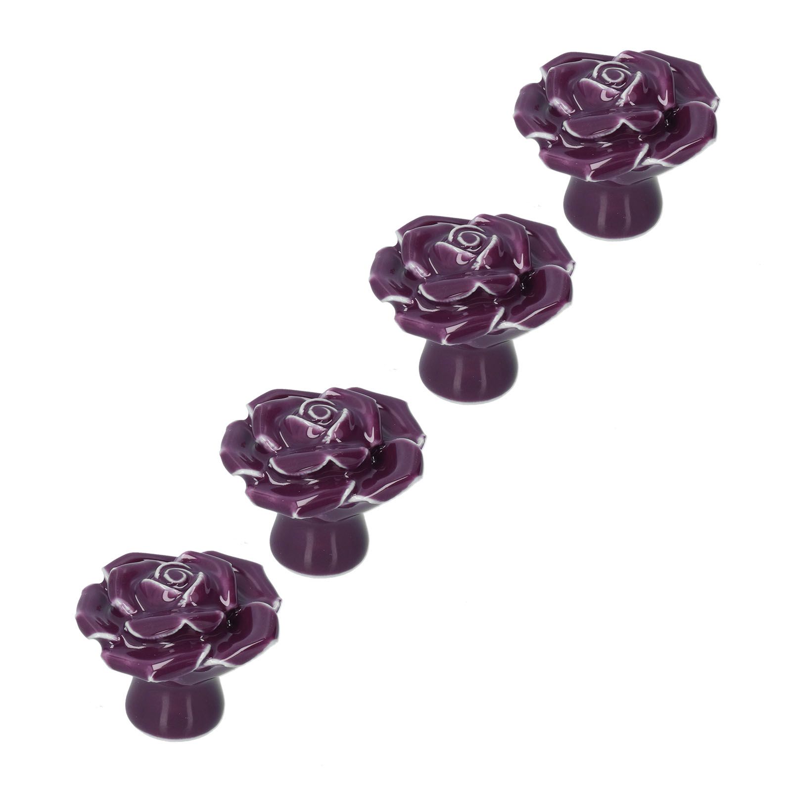 4 Set Rose Shaped Handle Modern Ceramic Cabinet Knob for Home Living Room BedroomPurple - Image 4