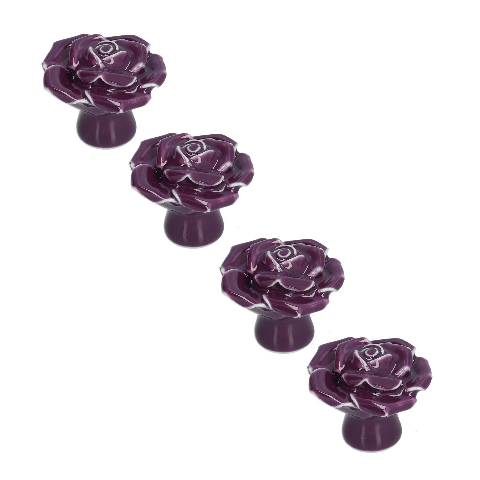4 Set Rose Shaped Handle Modern Ceramic Cabinet Knob for Home Living Room BedroomPurple - Image 5