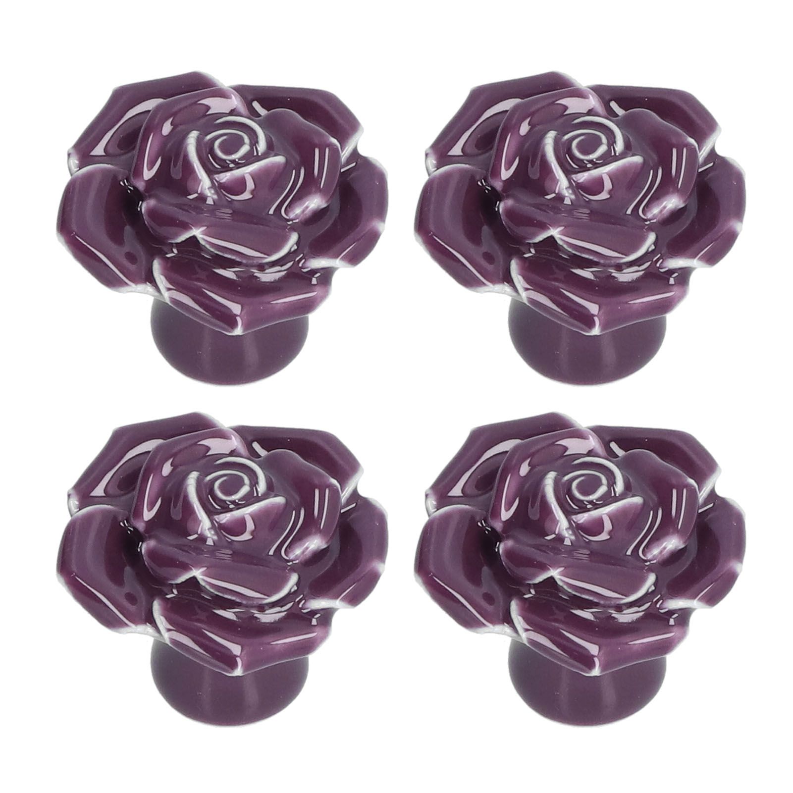 4 Set Rose Shaped Handle Modern Ceramic Cabinet Knob for Home Living Room BedroomPurple - Image 6