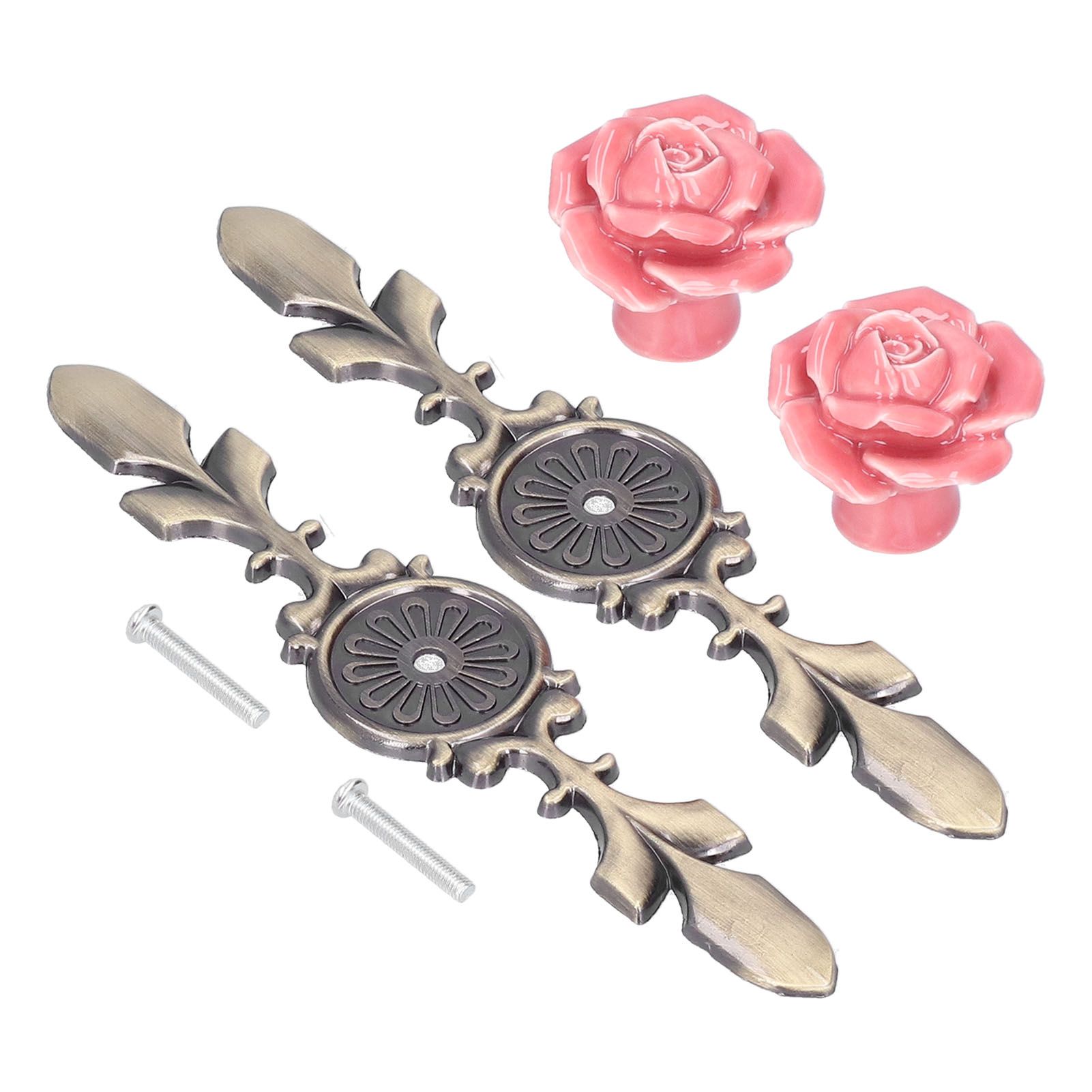 2Set Cabinet Knob Rose Flower Ceramic Pull Handle Closet Drawer Knob for Kitchen Furniture - Image 1