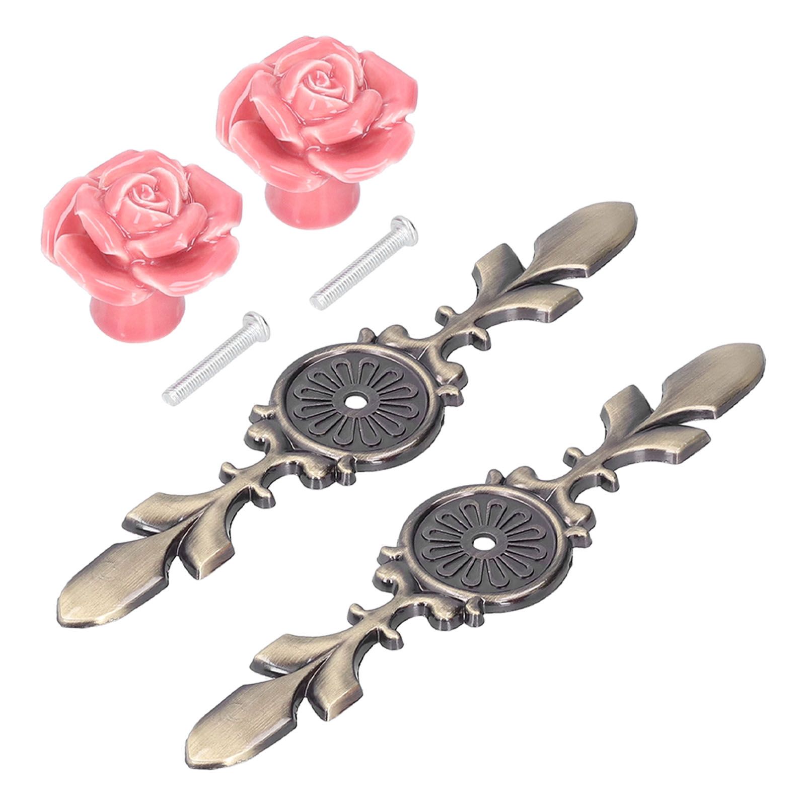 2Set Cabinet Knob Rose Flower Ceramic Pull Handle Closet Drawer Knob for Kitchen Furniture - Image 3