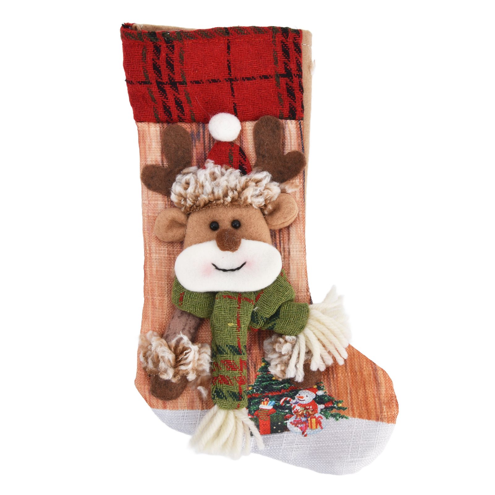 Christmas Stocking Three Dimensional Printed Christmas Stocking Gift Bag Ornament for Christmas Tree Fireplace HangingDeer - Image 1