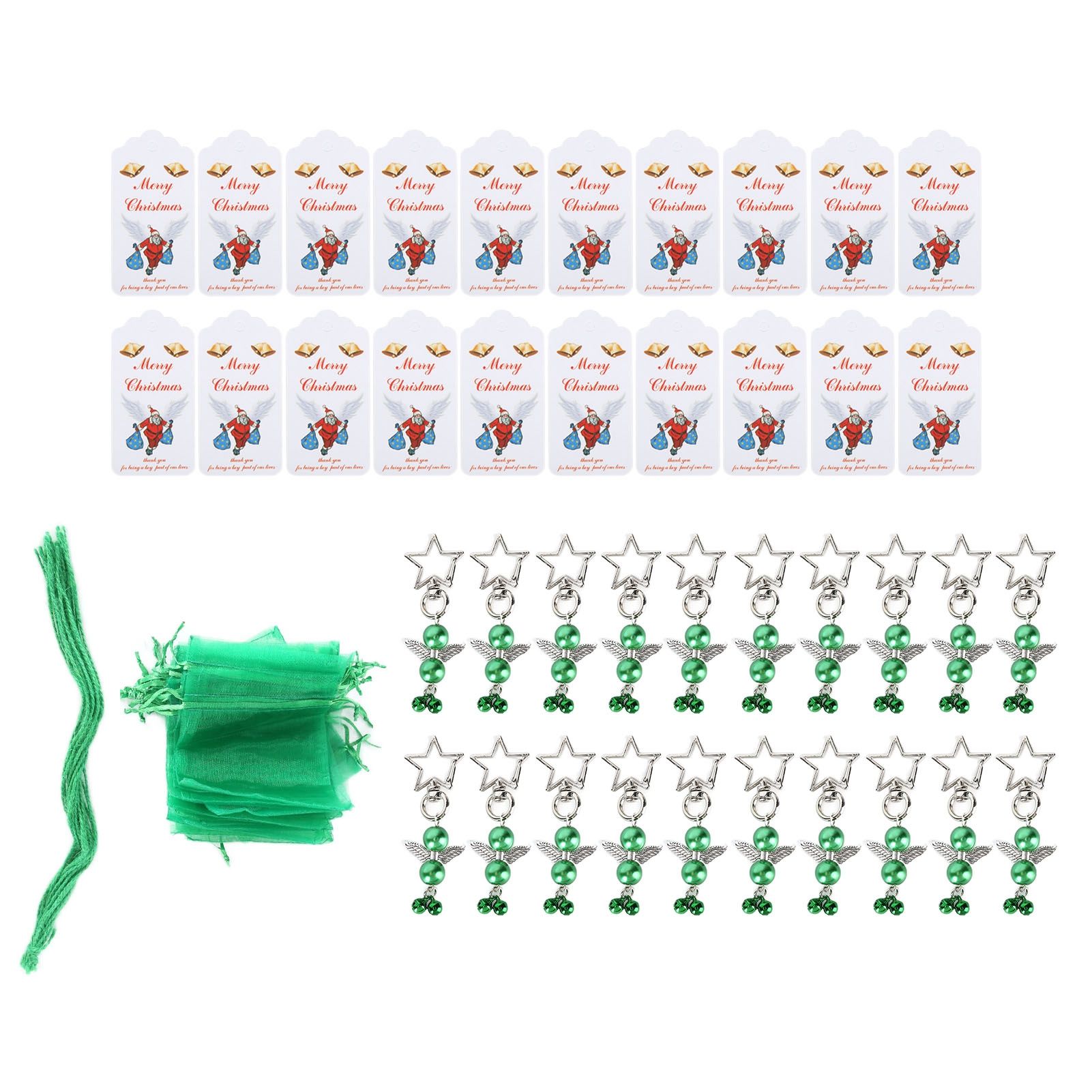 20PCS Keychain Bells Angel Stars Creative Christmas Decoration Gift Santa Claus Pendant Candy Bag Set Green - Image 1