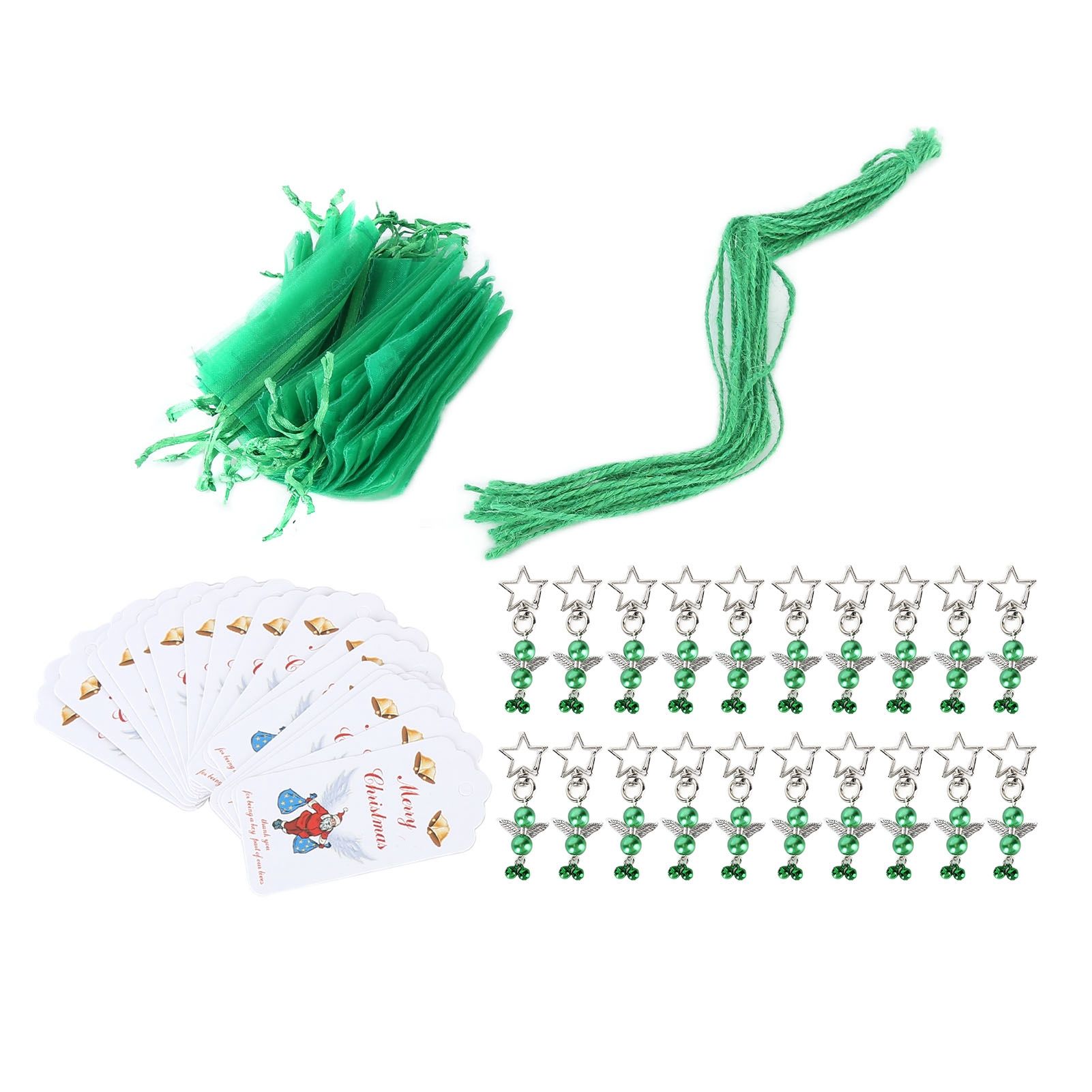 20PCS Keychain Bells Angel Stars Creative Christmas Decoration Gift Santa Claus Pendant Candy Bag Set Green - Image 2