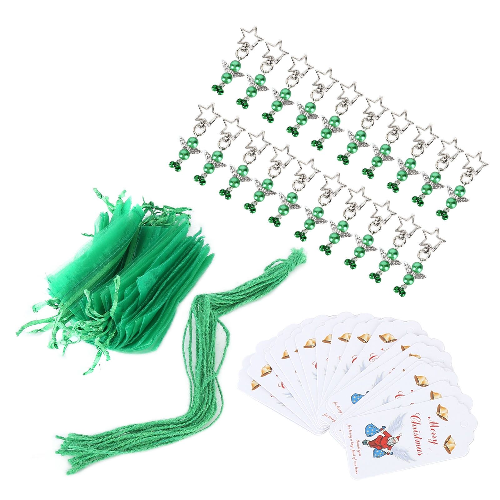 20PCS Keychain Bells Angel Stars Creative Christmas Decoration Gift Santa Claus Pendant Candy Bag Set Green - Image 3