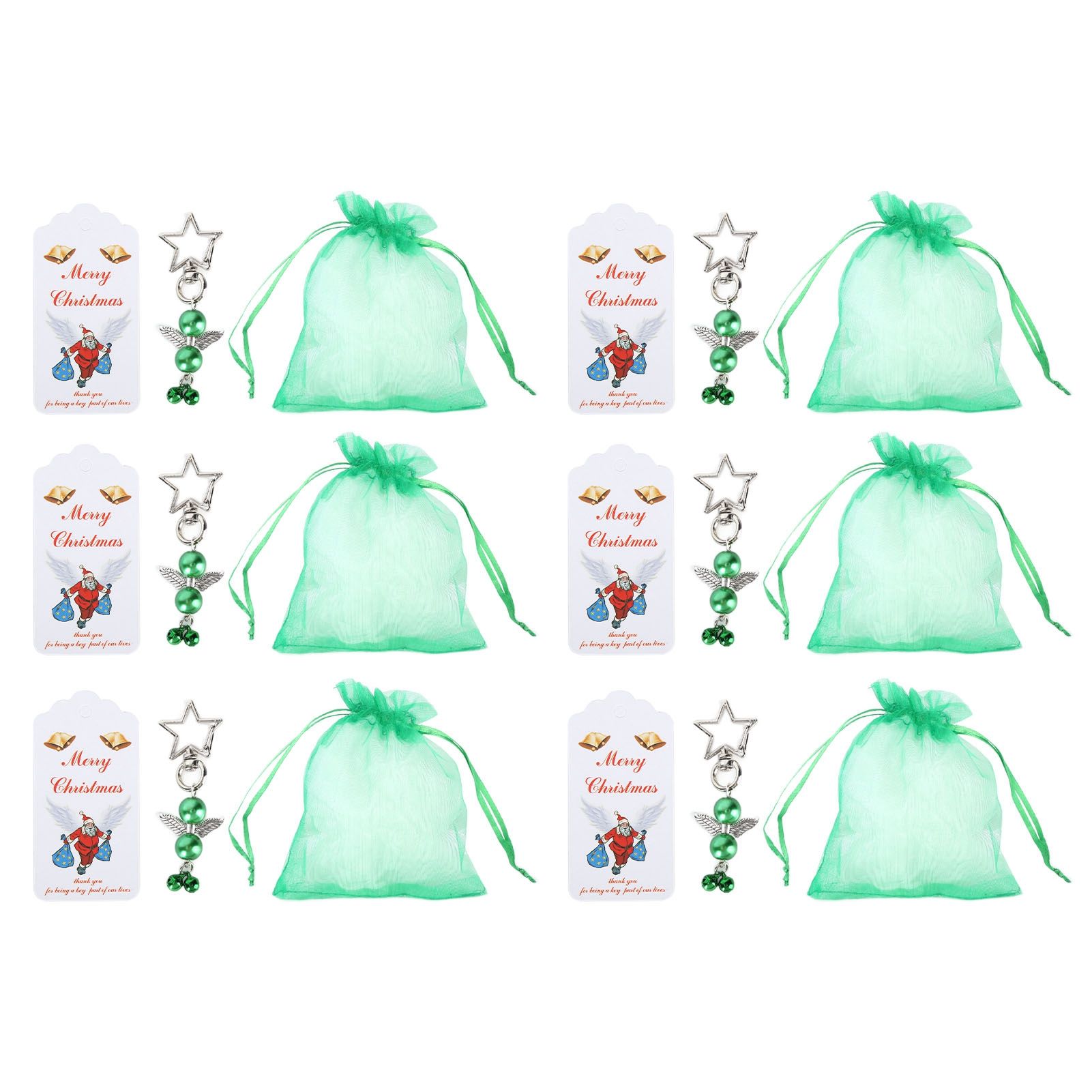 20PCS Keychain Bells Angel Stars Creative Christmas Decoration Gift Santa Claus Pendant Candy Bag Set Green - Image 4