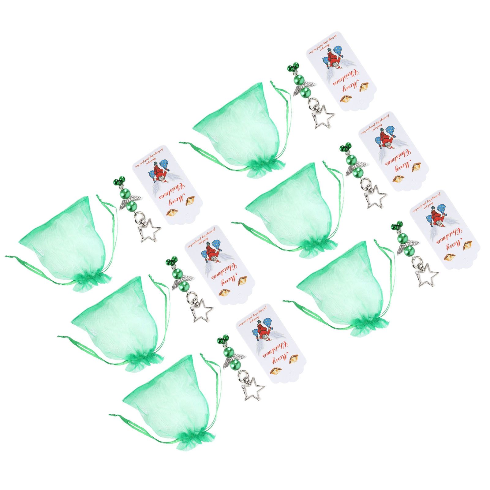 20PCS Keychain Bells Angel Stars Creative Christmas Decoration Gift Santa Claus Pendant Candy Bag Set Green - Image 7