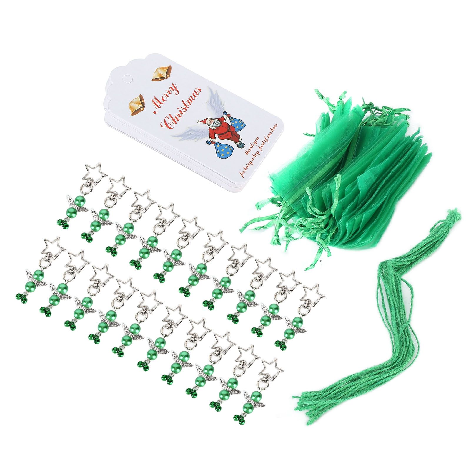 20PCS Keychain Bells Angel Stars Creative Christmas Decoration Gift Santa Claus Pendant Candy Bag Set Green - Image 8