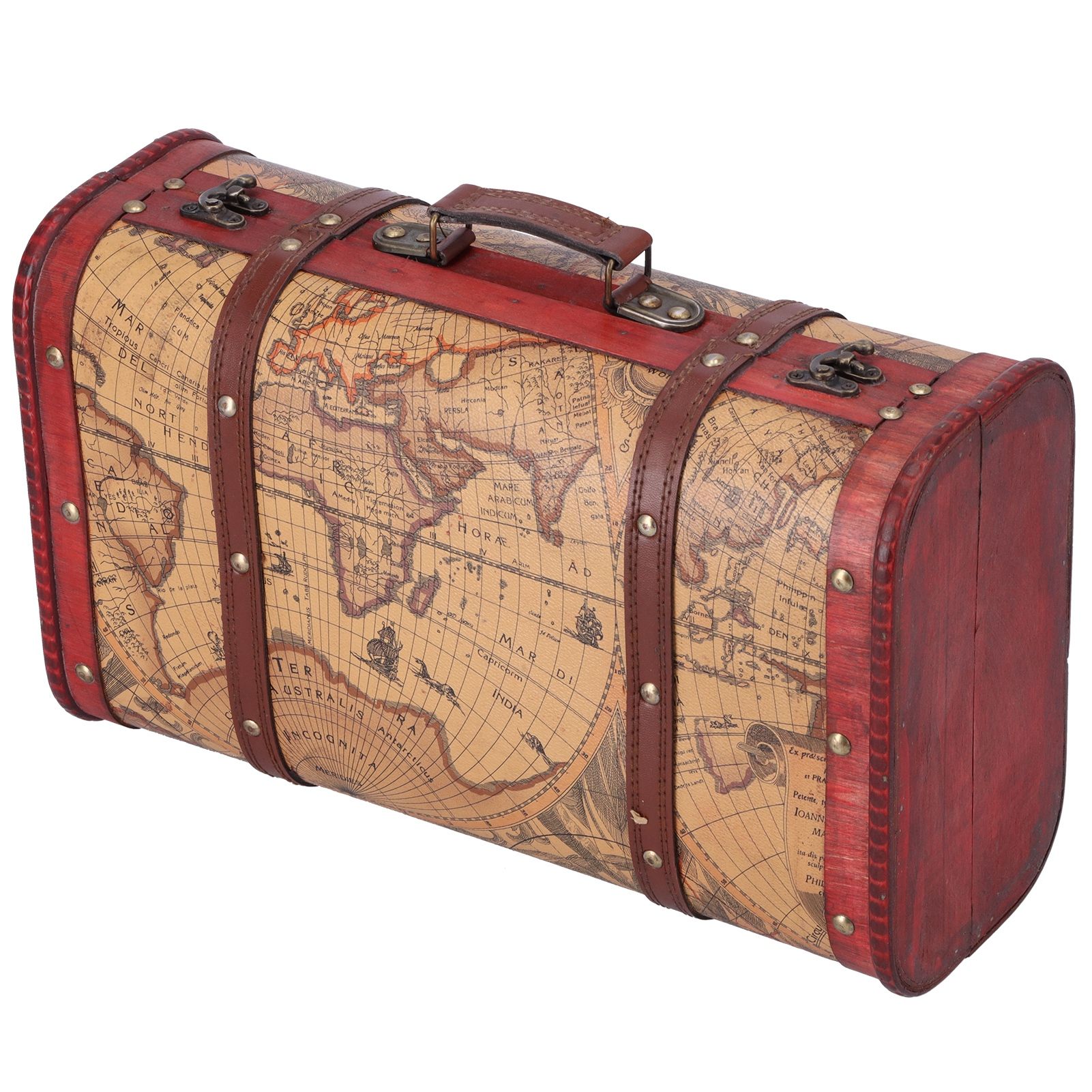 Vintage Suitcase Portable Composite Wood Map Pattern Design Vintage Storage Chest - Image 1