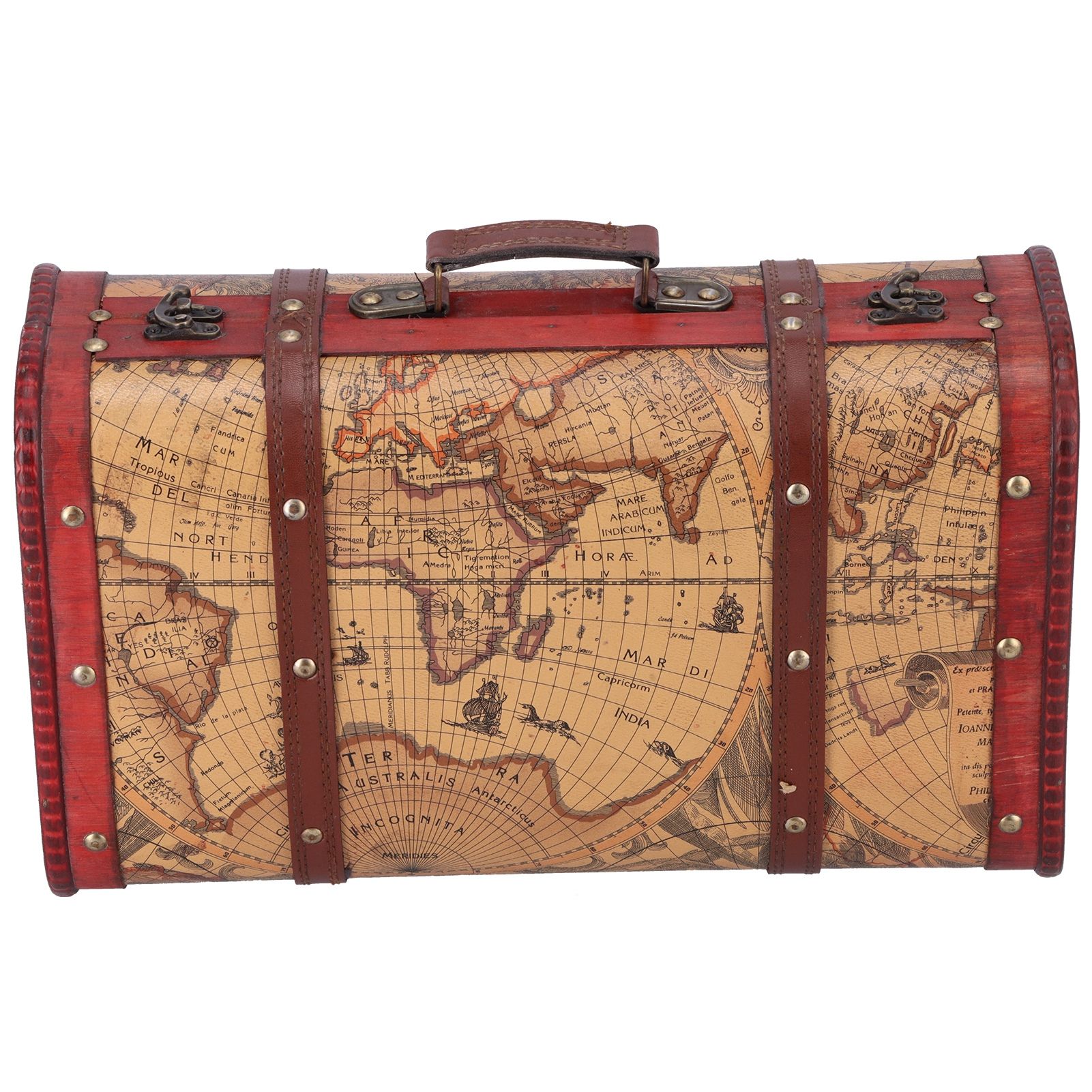 Vintage Suitcase Portable Composite Wood Map Pattern Design Vintage Storage Chest - Image 3