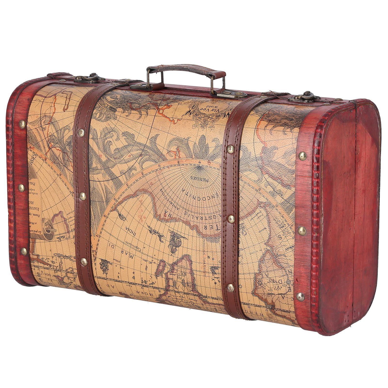 Vintage Suitcase Portable Composite Wood Map Pattern Design Vintage Storage Chest - Image 4