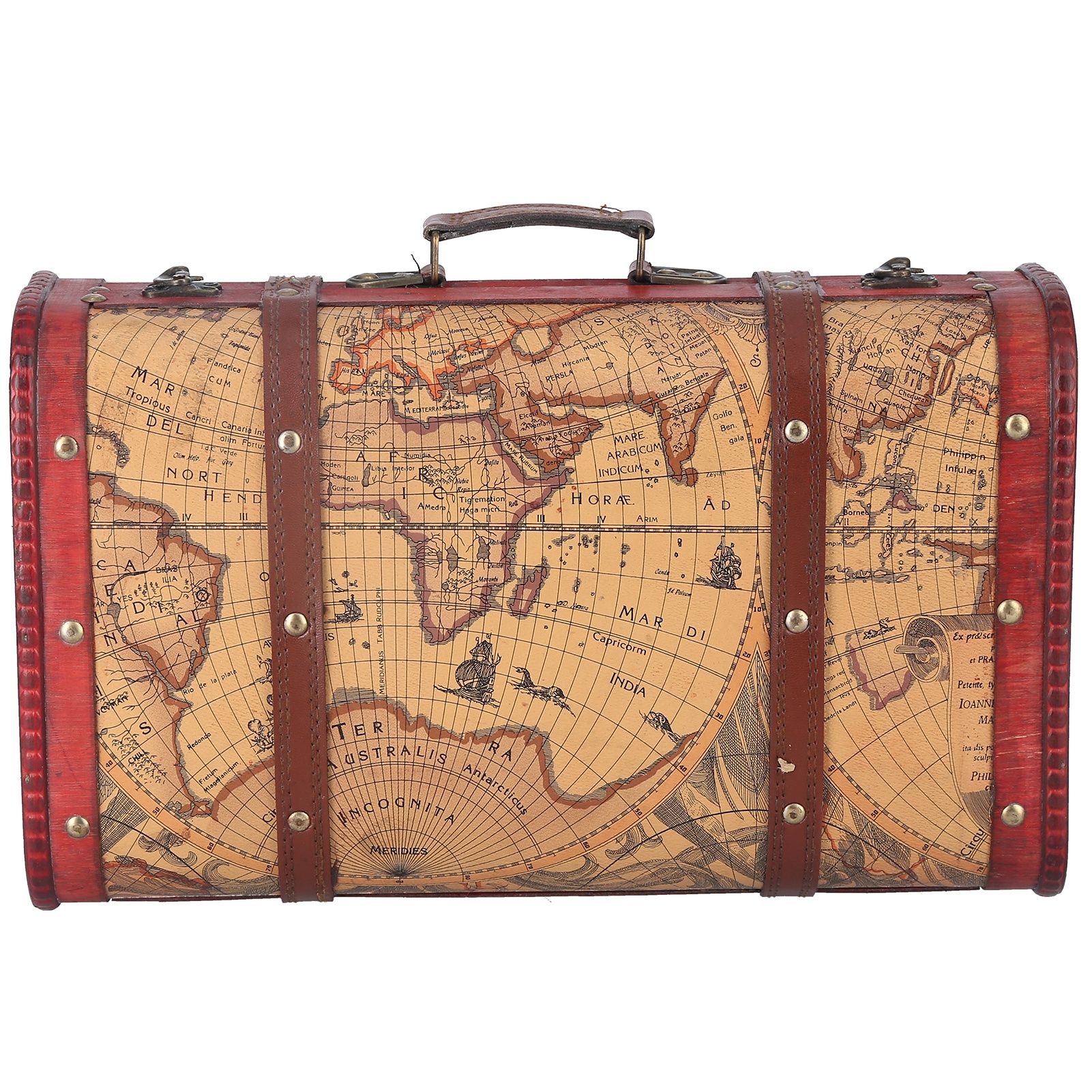 Vintage Suitcase Portable Composite Wood Map Pattern Design Vintage Storage Chest - Image 5