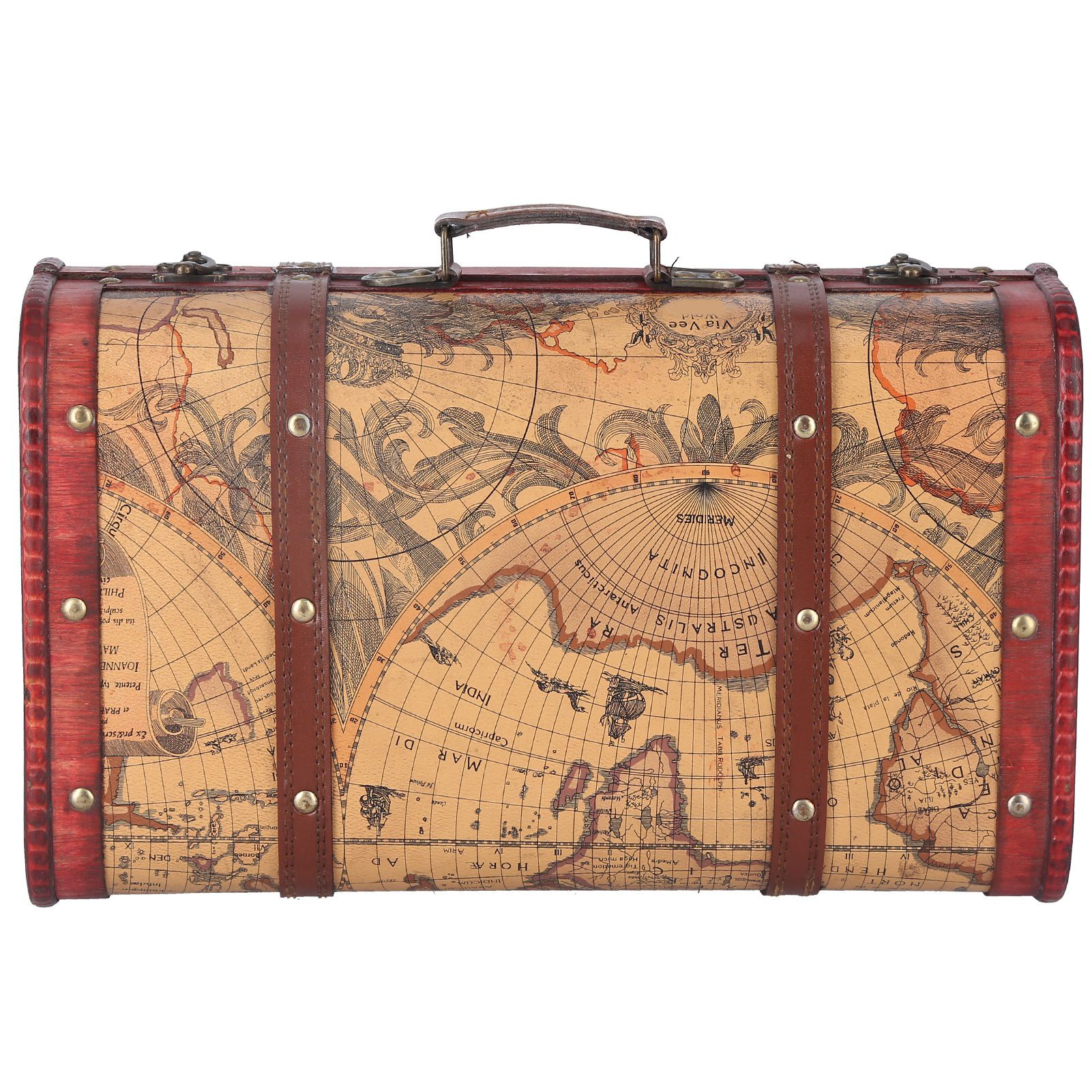 Vintage Suitcase Portable Composite Wood Map Pattern Design Vintage Storage Chest - Image 6