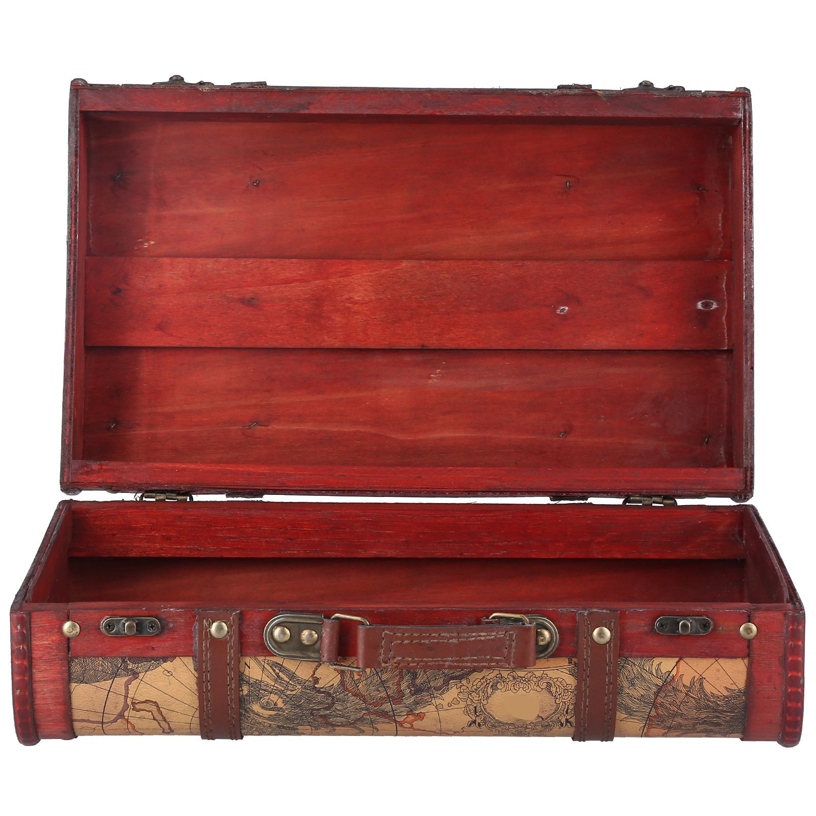 Vintage Suitcase Portable Composite Wood Map Pattern Design Vintage Storage Chest - Image 7