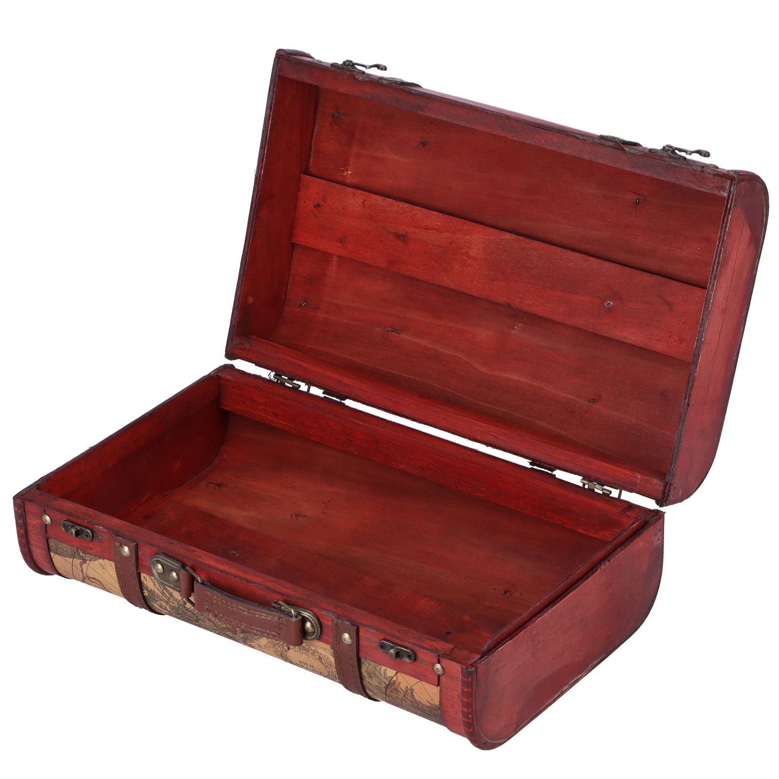 Vintage Suitcase Portable Composite Wood Map Pattern Design Vintage Storage Chest - Image 8