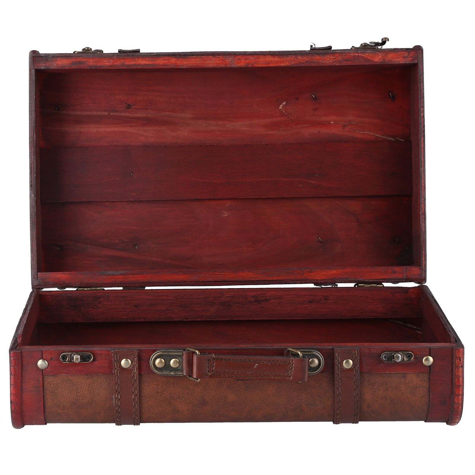 Antique Suitcase Portable Wooden Storage Chest Collection Ornaments Photography Props - Image 7