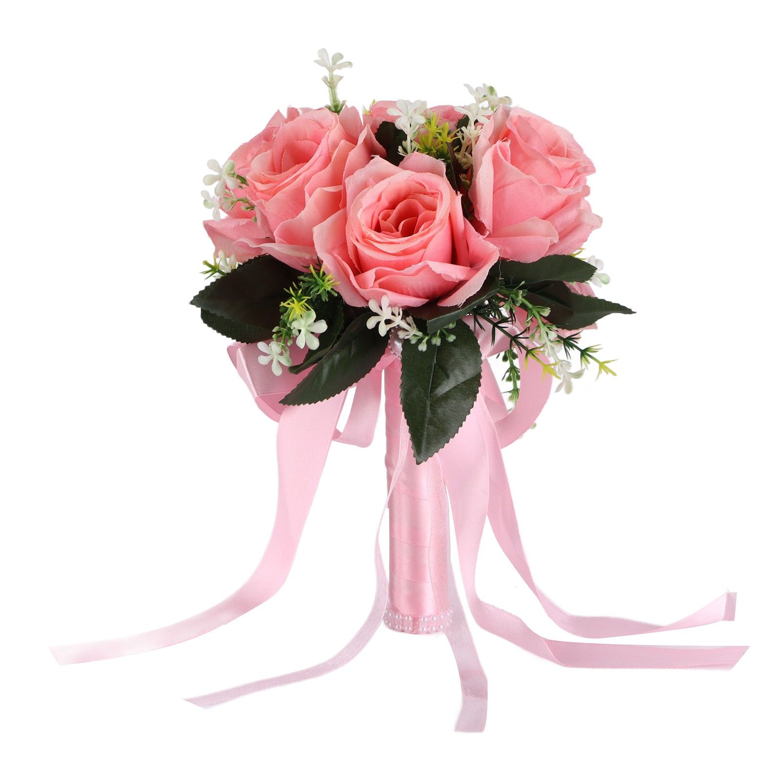 Artificial Wedding Bouquet Silk Flower Simulation Rose Bouquet for Bride Holding FlowersPink - Image 1