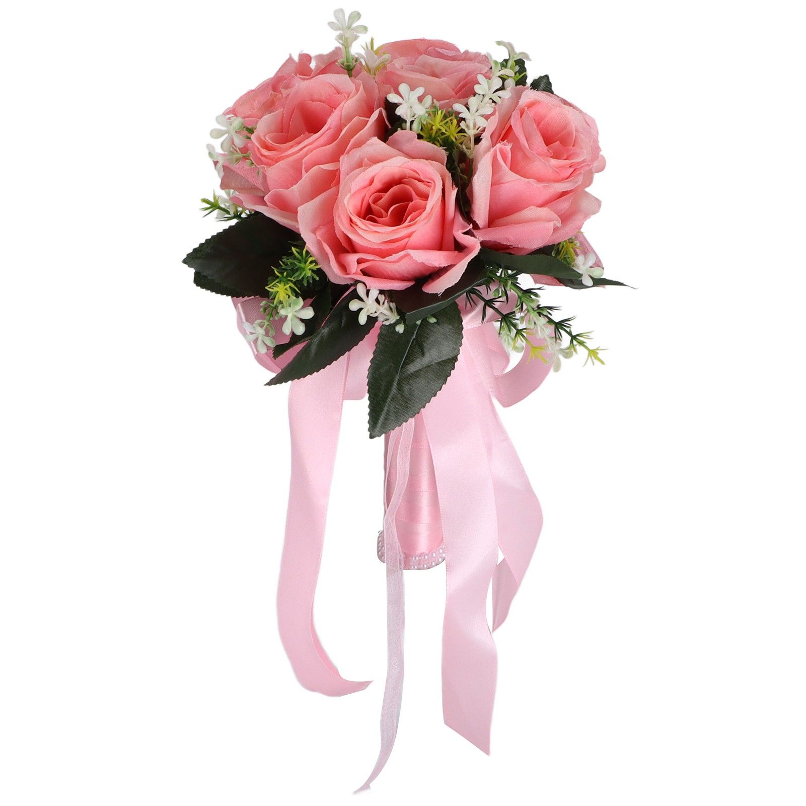 Artificial Wedding Bouquet Silk Flower Simulation Rose Bouquet for Bride Holding FlowersPink - Image 2