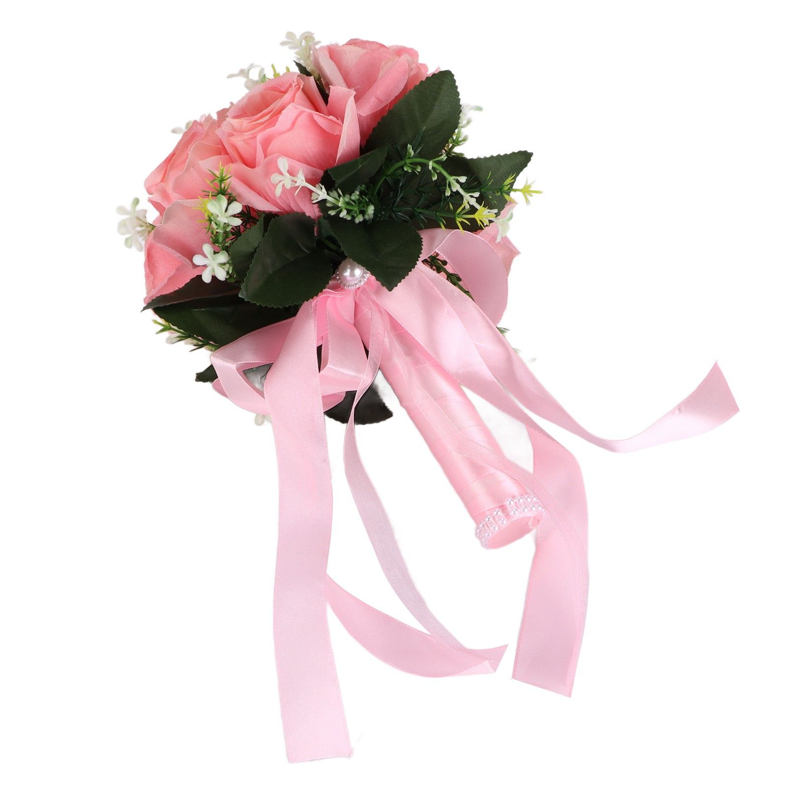 Artificial Wedding Bouquet Silk Flower Simulation Rose Bouquet for Bride Holding FlowersPink - Image 3