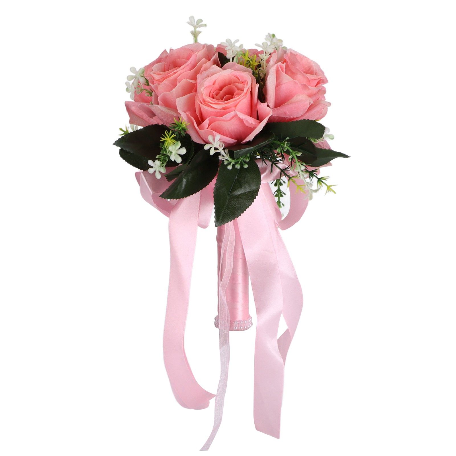 Artificial Wedding Bouquet Silk Flower Simulation Rose Bouquet for Bride Holding FlowersPink - Image 4