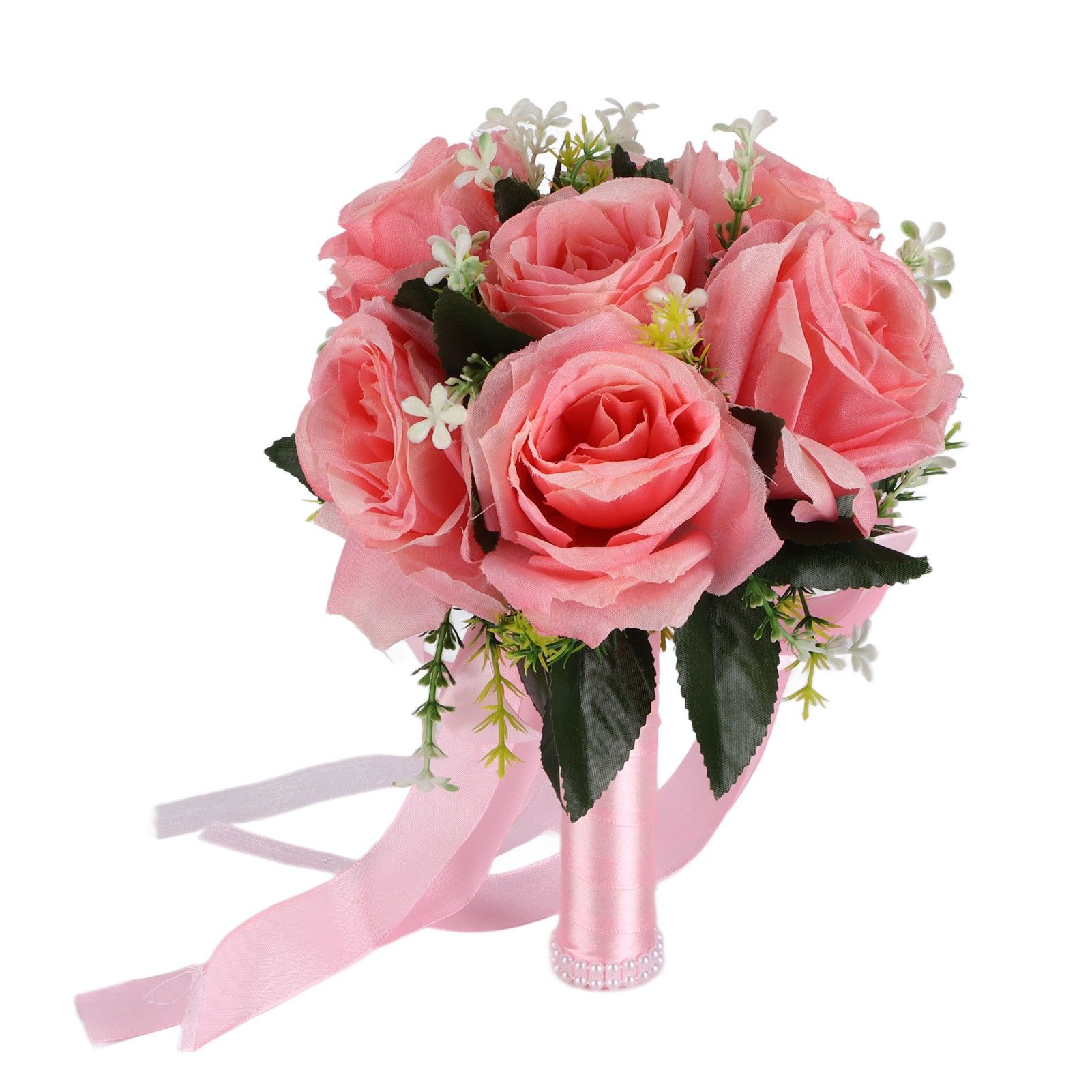 Artificial Wedding Bouquet Silk Flower Simulation Rose Bouquet for Bride Holding FlowersPink - Image 7