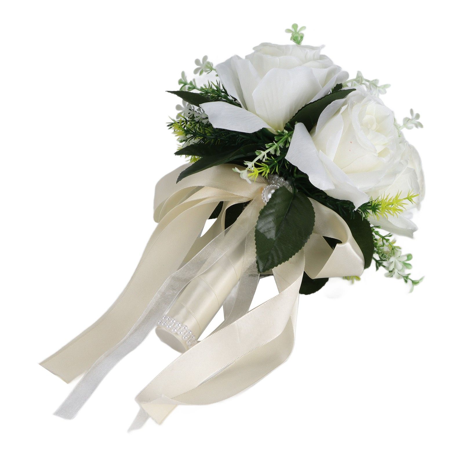 Artificial Wedding Bouquet Silk Flower Simulation Rose Bouquet for Bride Holding FlowersMilky White - Image 2