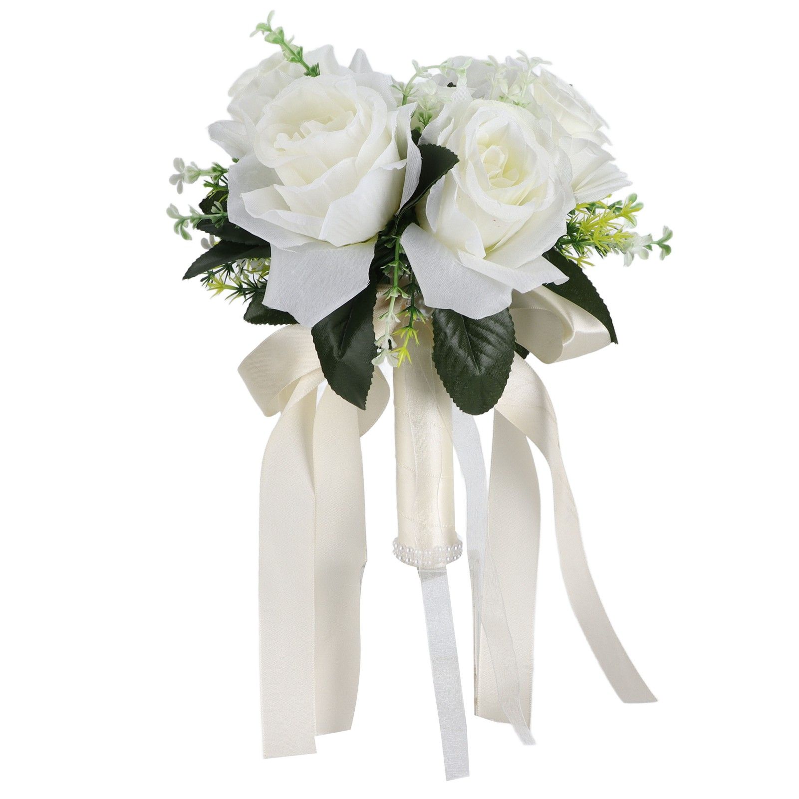 Artificial Wedding Bouquet Silk Flower Simulation Rose Bouquet for Bride Holding FlowersMilky White - Image 3