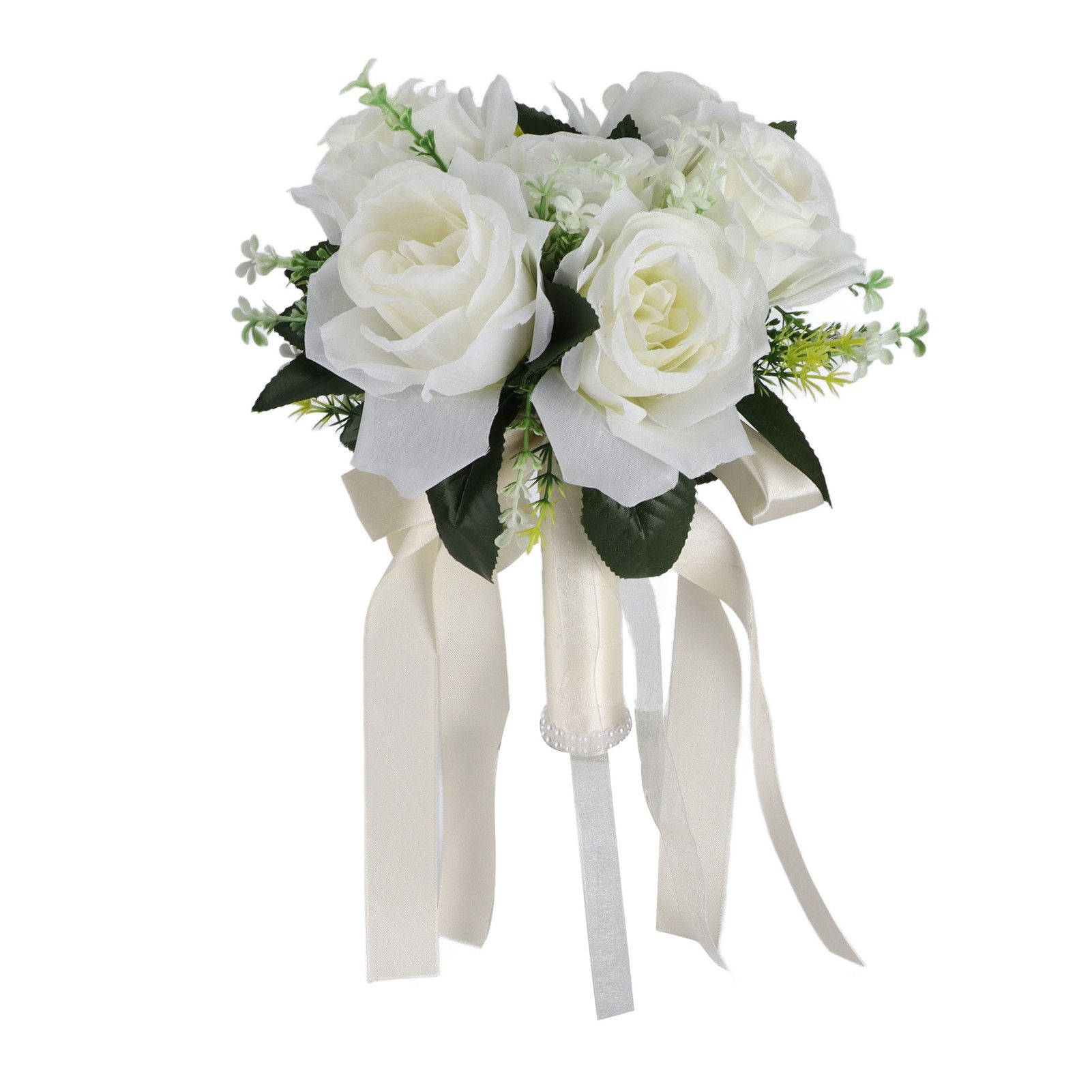 Artificial Wedding Bouquet Silk Flower Simulation Rose Bouquet for Bride Holding FlowersMilky White - Image 4