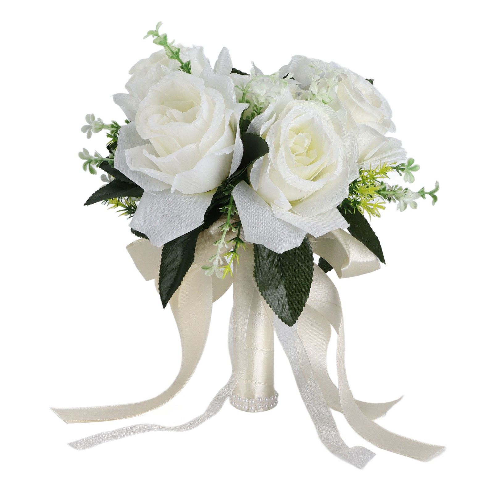 Artificial Wedding Bouquet Silk Flower Simulation Rose Bouquet for Bride Holding FlowersMilky White - Image 5