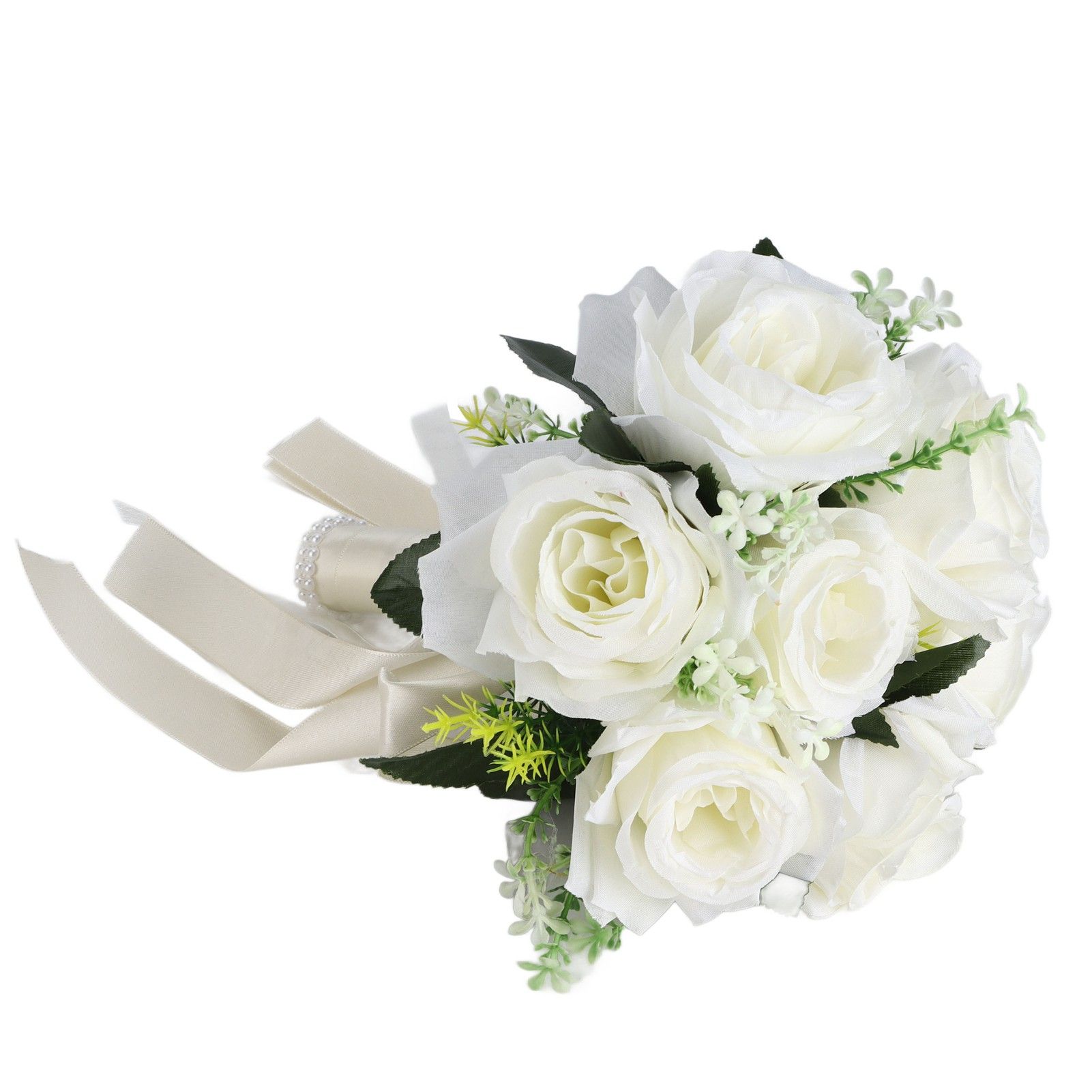 Artificial Wedding Bouquet Silk Flower Simulation Rose Bouquet for Bride Holding FlowersMilky White - Image 6