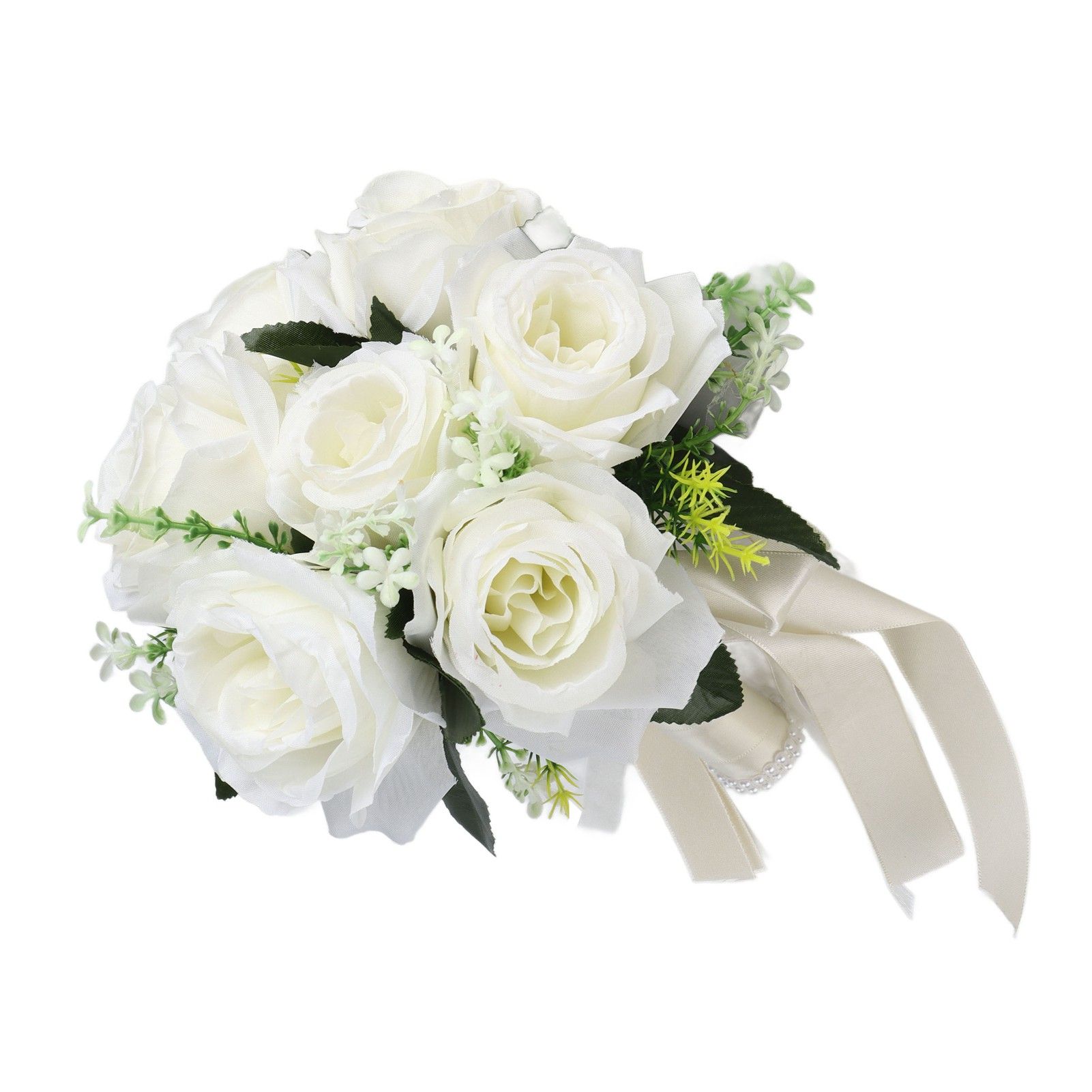 Artificial Wedding Bouquet Silk Flower Simulation Rose Bouquet for Bride Holding FlowersMilky White - Image 8