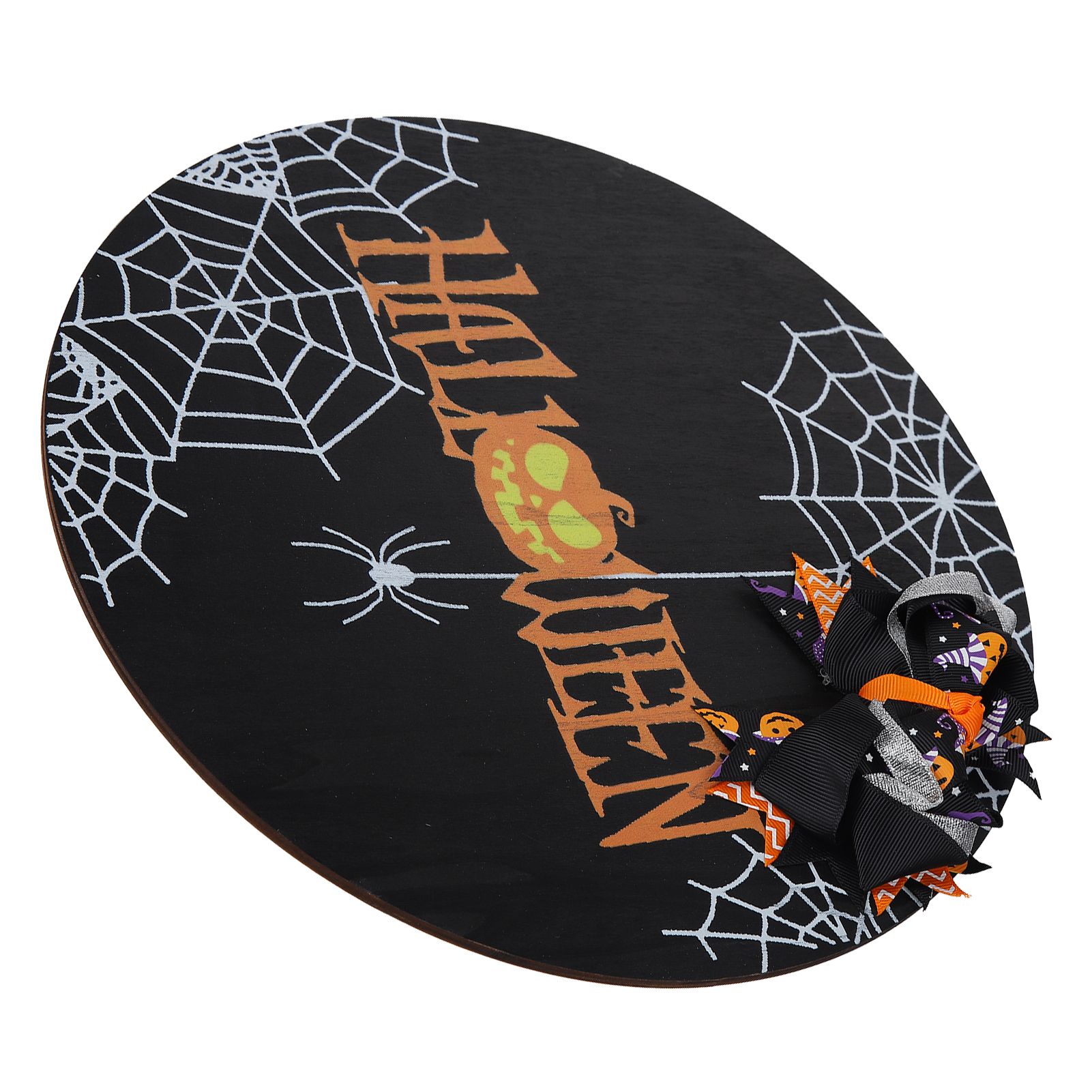 Spider Web Pattern Welcome Sign Wooden Hanging Door Hanger for Halloween Family Gathering BlackBowknot Included - Image 7
