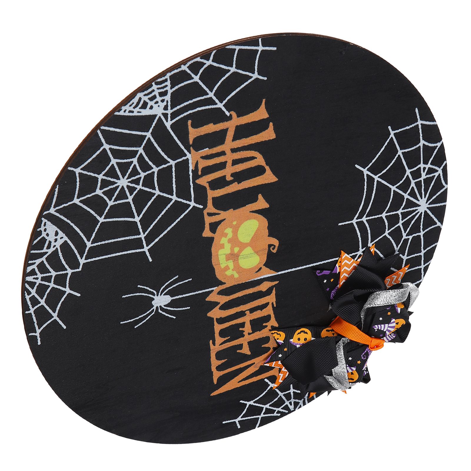 Spider Web Pattern Welcome Sign Wooden Hanging Door Hanger for Halloween Family Gathering BlackBowknot Included - Image 8