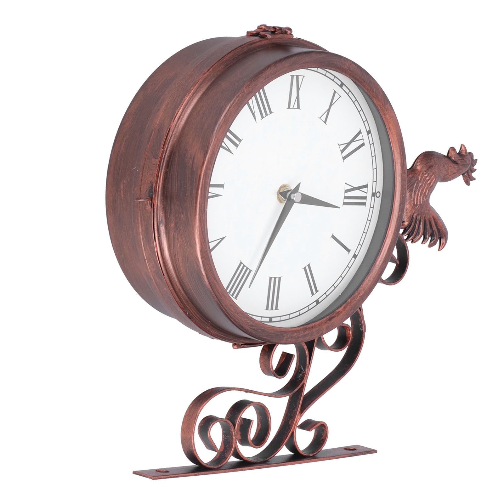 Iron Wrought Wall Clock Rooster Double Sided Antique Brass Wall Clock Round Roman Numeral Wall Clock for Home Garden - Image 4