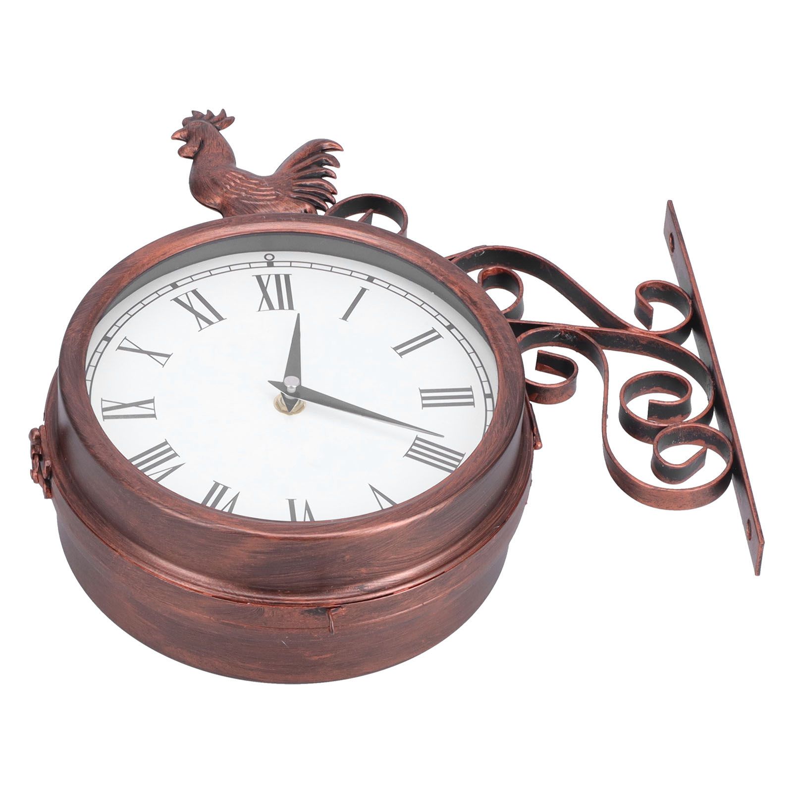 Iron Wrought Wall Clock Rooster Double Sided Antique Brass Wall Clock Round Roman Numeral Wall Clock for Home Garden - Image 5