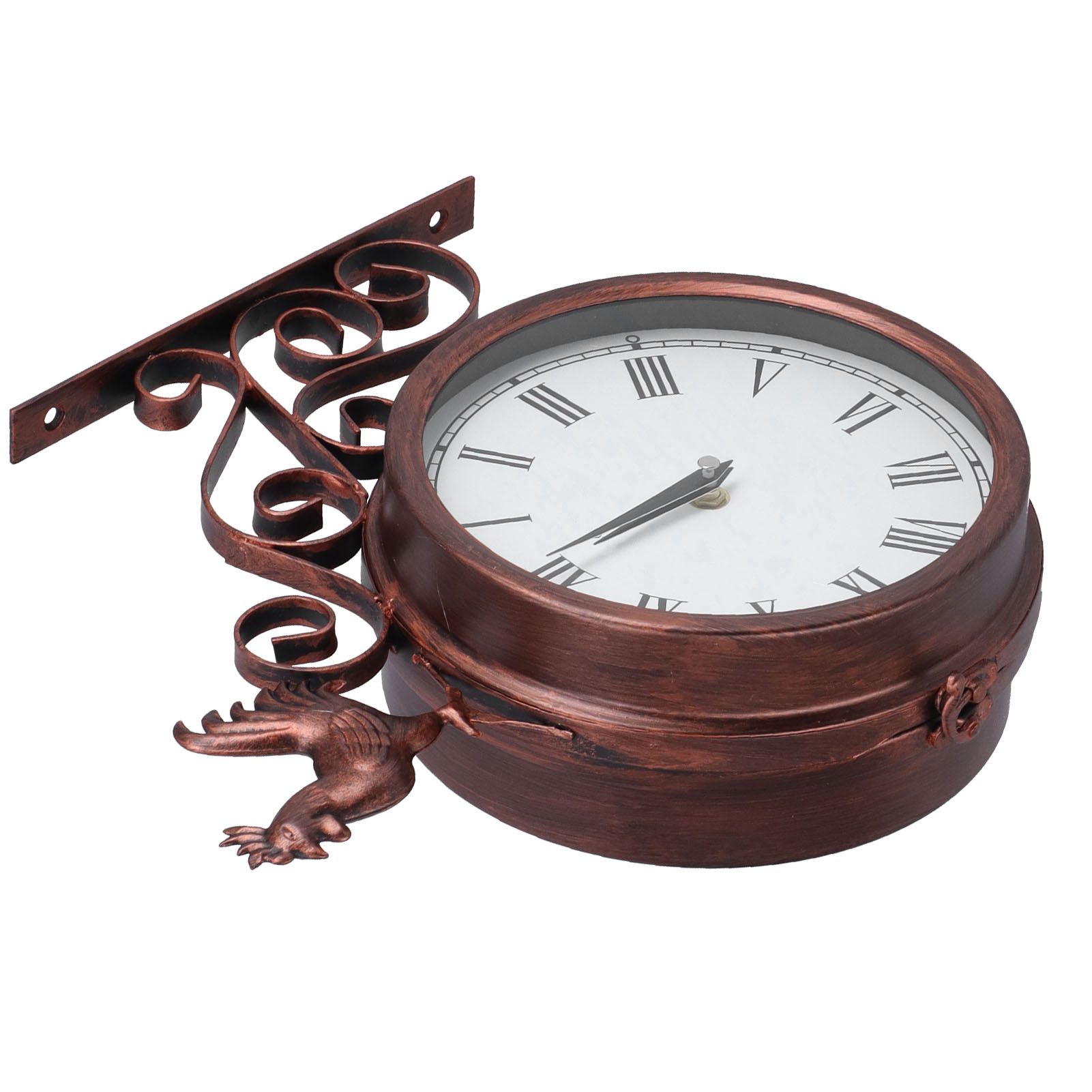 Iron Wrought Wall Clock Rooster Double Sided Antique Brass Wall Clock Round Roman Numeral Wall Clock for Home Garden - Image 6