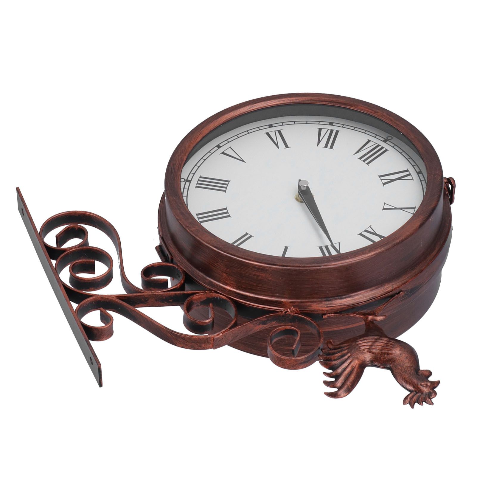Iron Wrought Wall Clock Rooster Double Sided Antique Brass Wall Clock Round Roman Numeral Wall Clock for Home Garden - Image 7