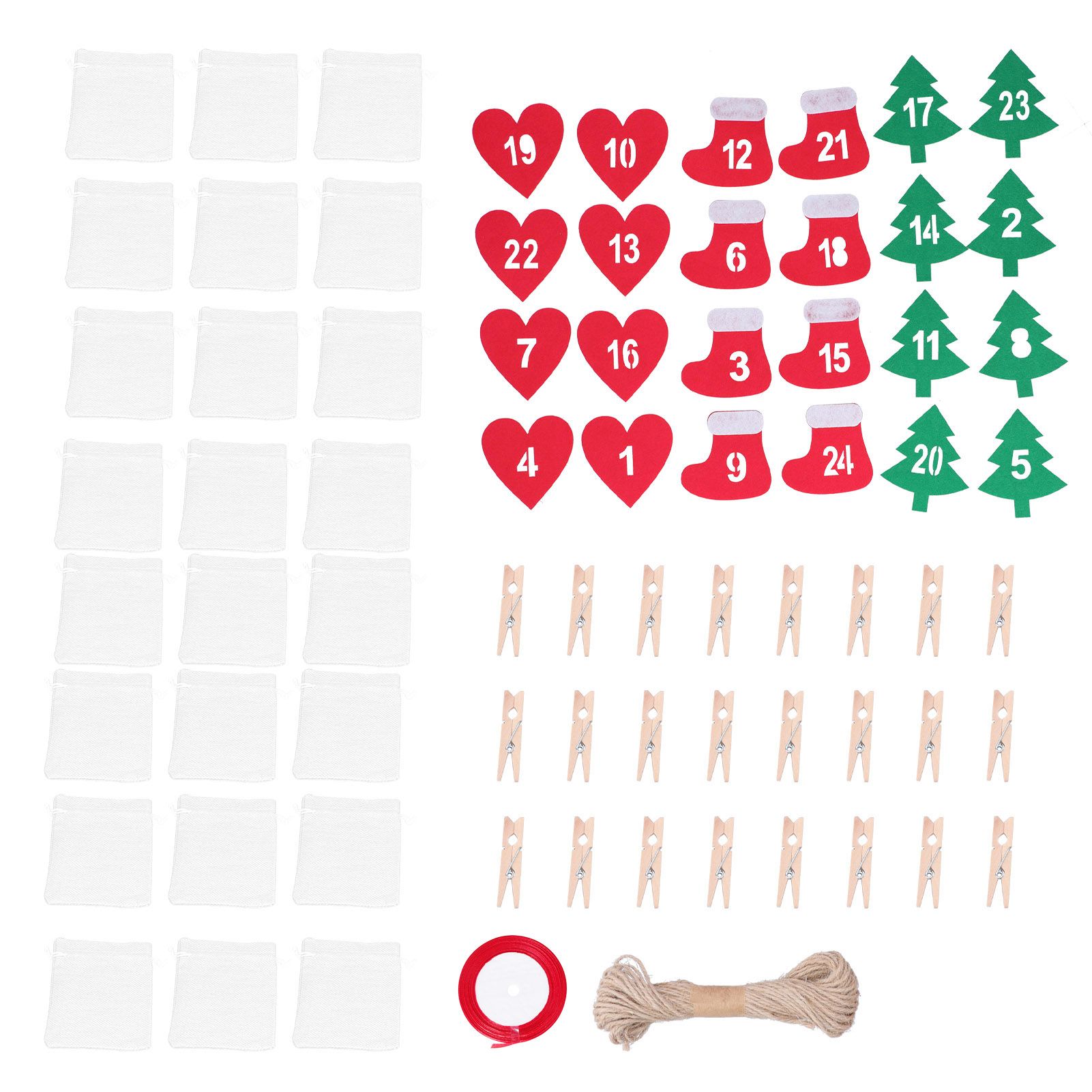 24PCS Christmas Bag Lucky Number Drawstring Christmas Sack Advent Calendar Christmas PouchWhite - Image 1
