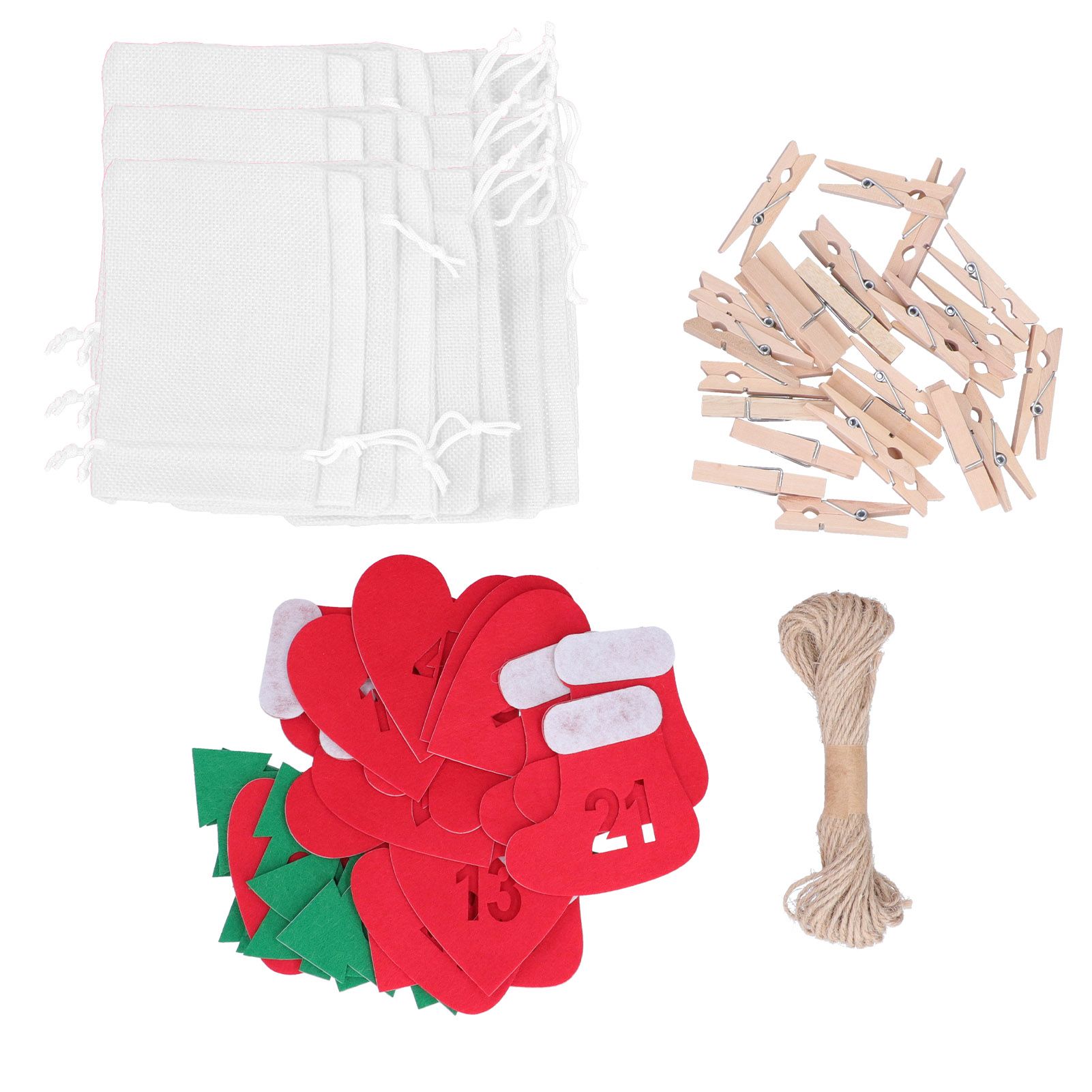 24PCS Christmas Bag Lucky Number Drawstring Christmas Sack Advent Calendar Christmas PouchWhite - Image 2